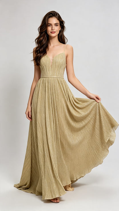 Lightweight A-line Yellow Evening Dress Straps Spandex Long Formal Dress LFNL0619