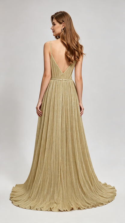 Lightweight A-line Yellow Evening Dress Straps Spandex Long Formal Dress LFNL0619