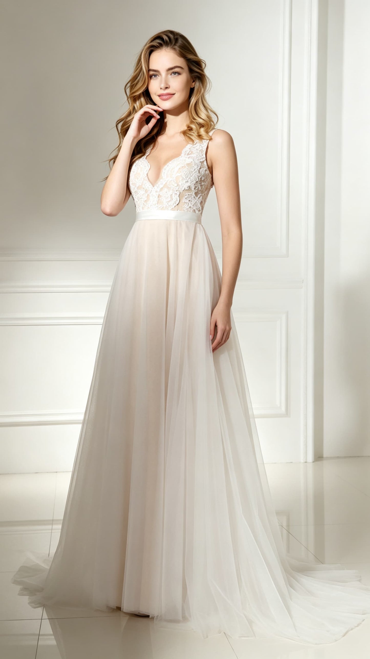 Timeless A-line White Evening Dress Round Neck Chiffon Long Formal Dress LFNL0486