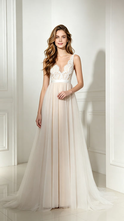 Timeless A-line White Evening Dress Round Neck Chiffon Long Formal Dress LFNL0486