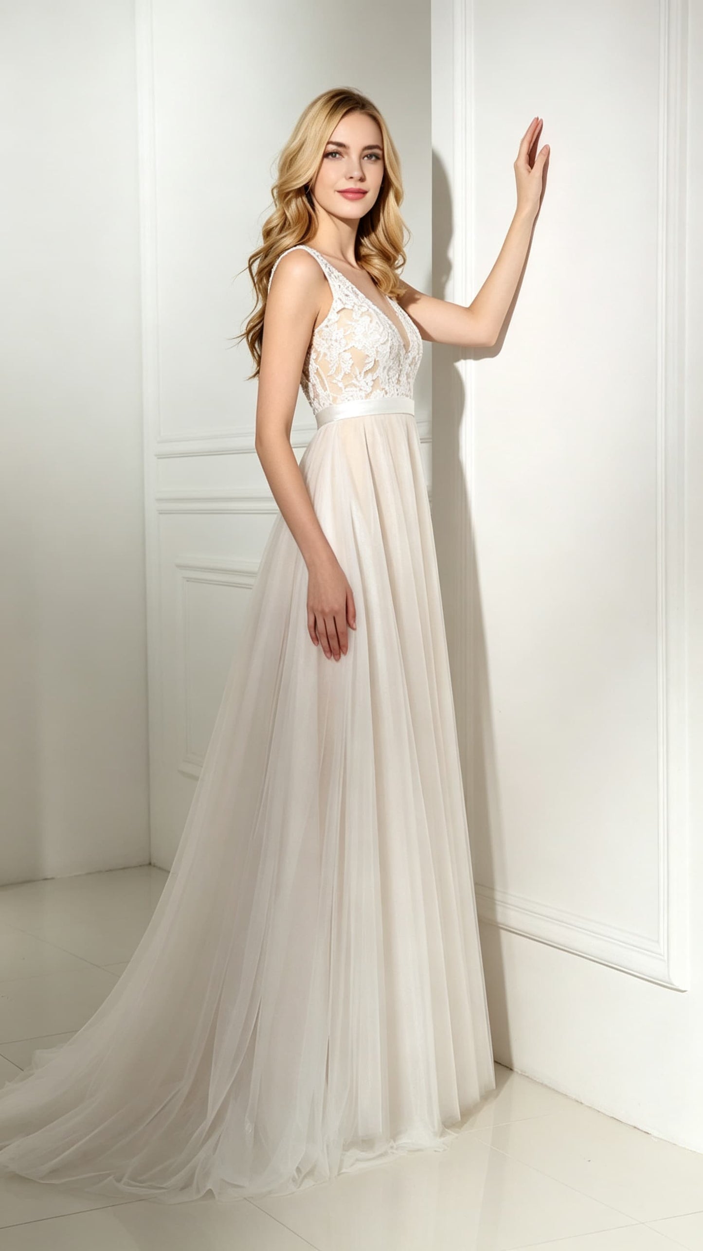 Timeless A-line White Evening Dress Round Neck Chiffon Long Formal Dress LFNL0486
