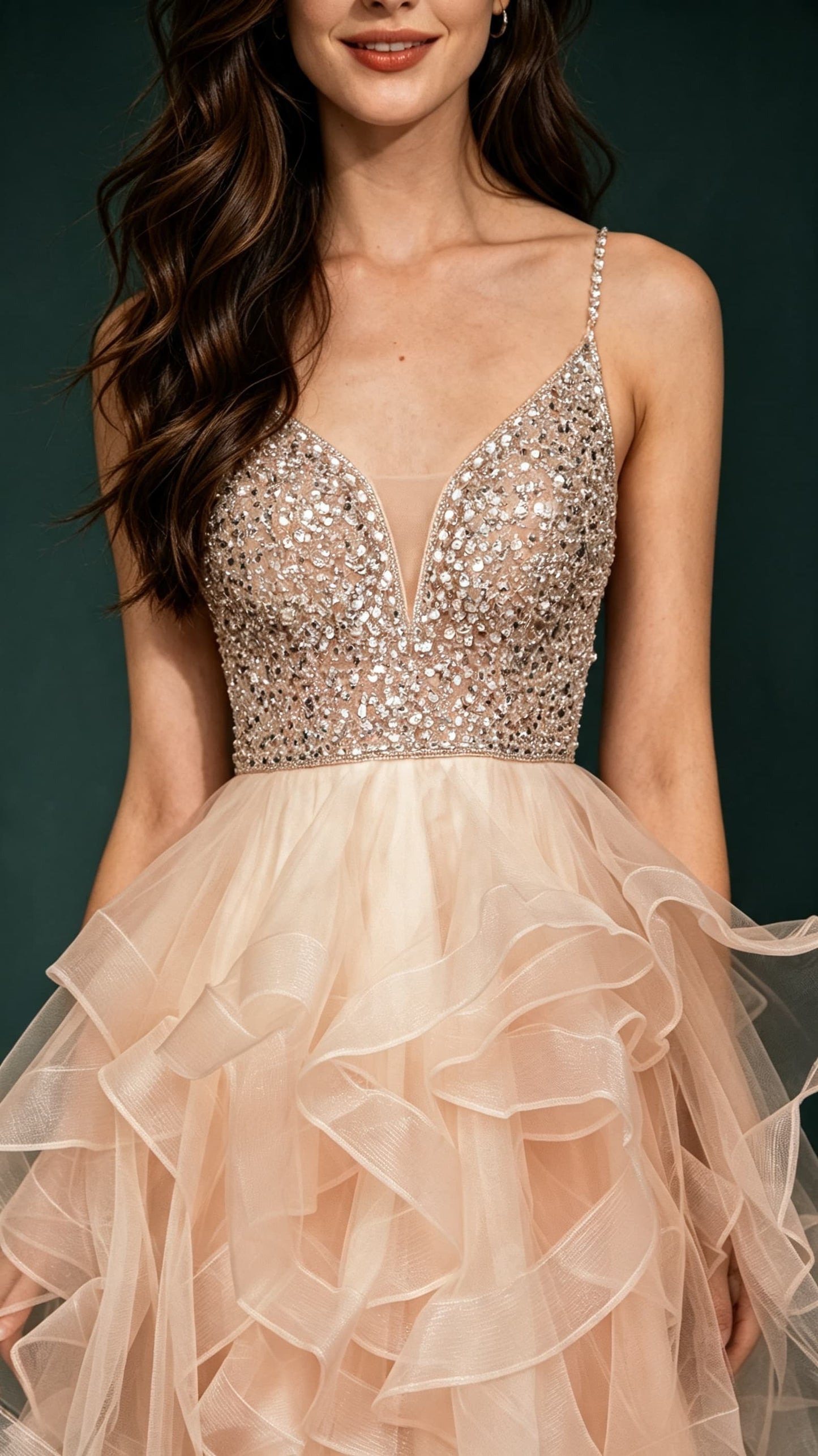 Soft A-line Champagne Homecoming Dress Stretch mesh Maxi Dress LFNL0664