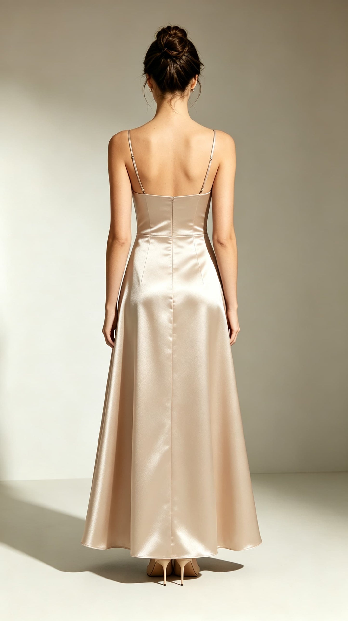 Soft A-line Champagne Evening Gowns Straps Satin Maxi Dress LFNL0748