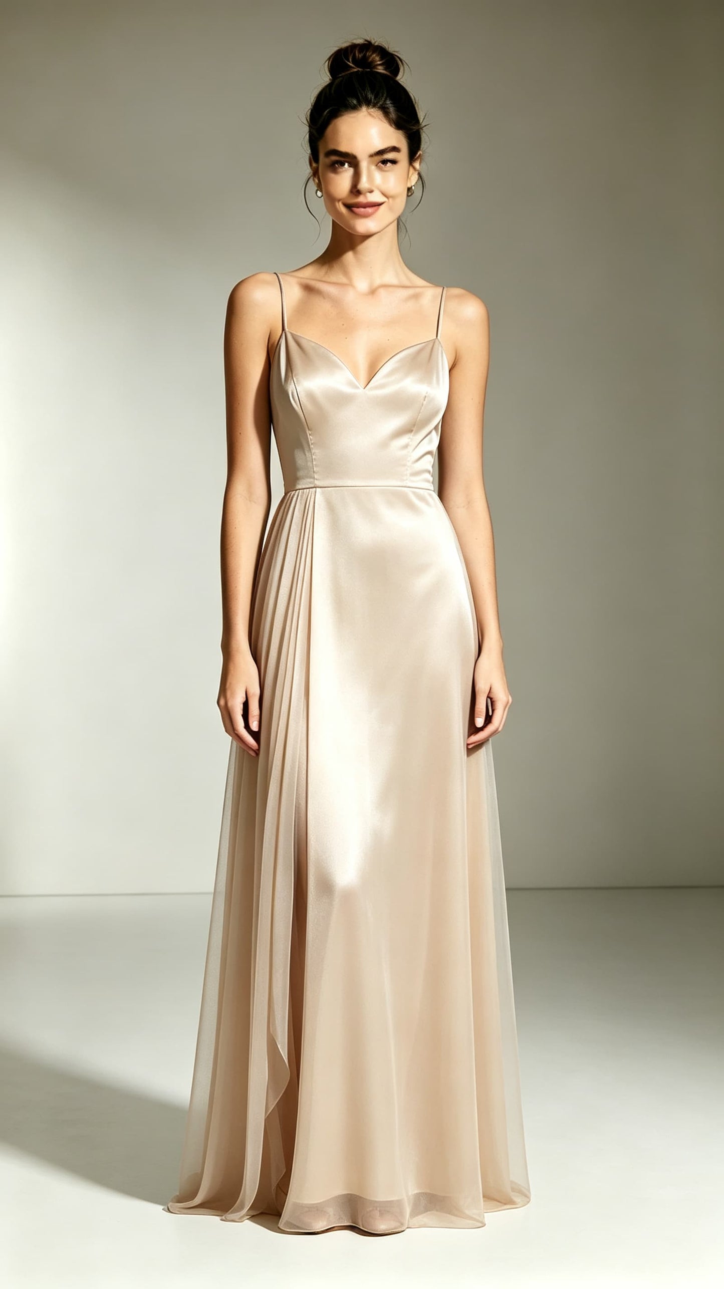 2026 A-line Champagne Evening Gowns Straps Satin Maxi Dress LFNL0747