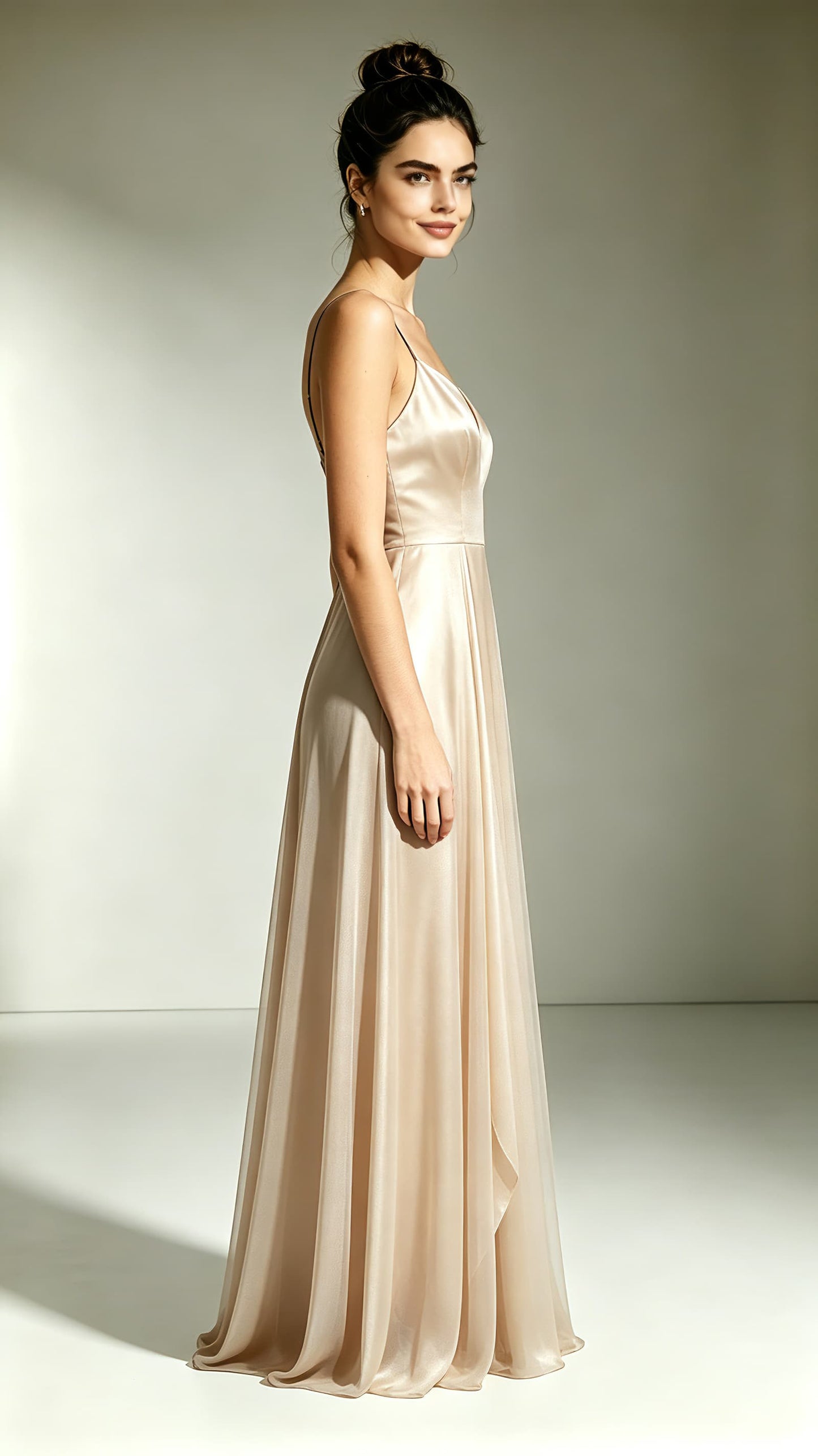 2026 A-line Champagne Evening Gowns Straps Satin Maxi Dress LFNL0747