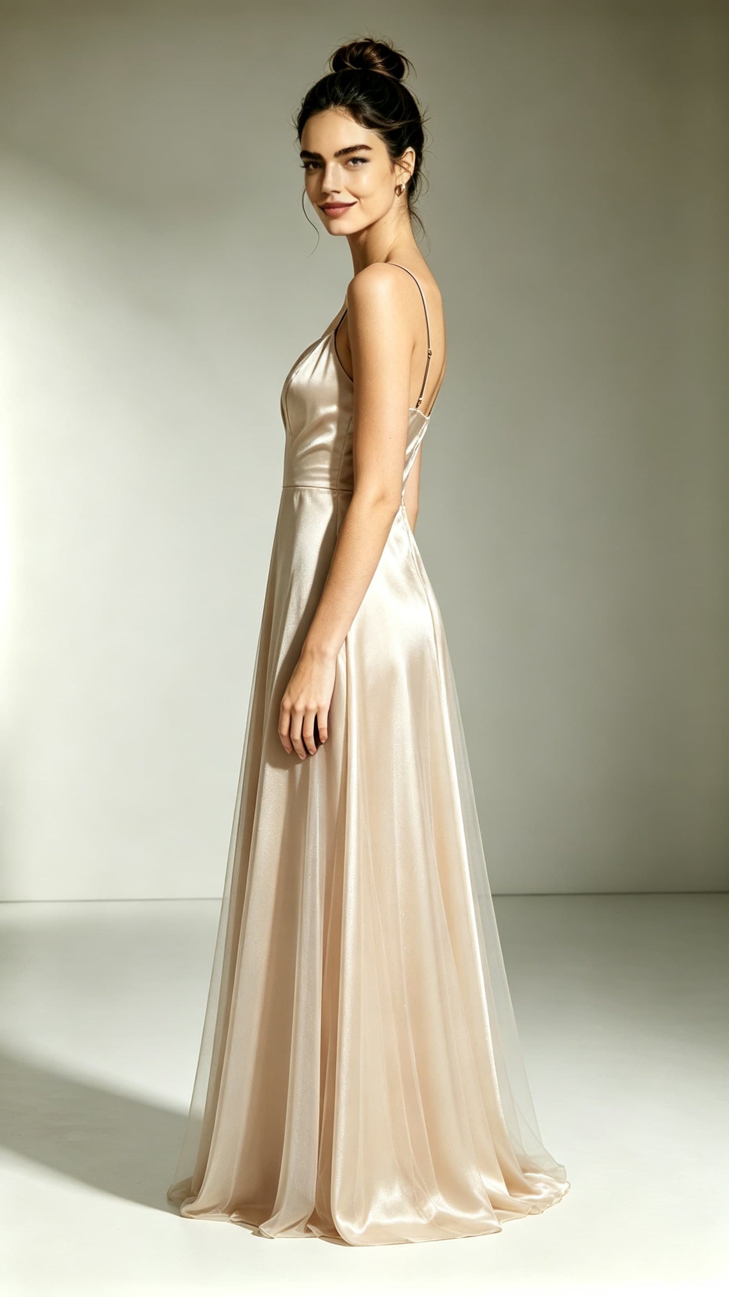 2026 A-line Champagne Evening Gowns Straps Satin Maxi Dress LFNL0747