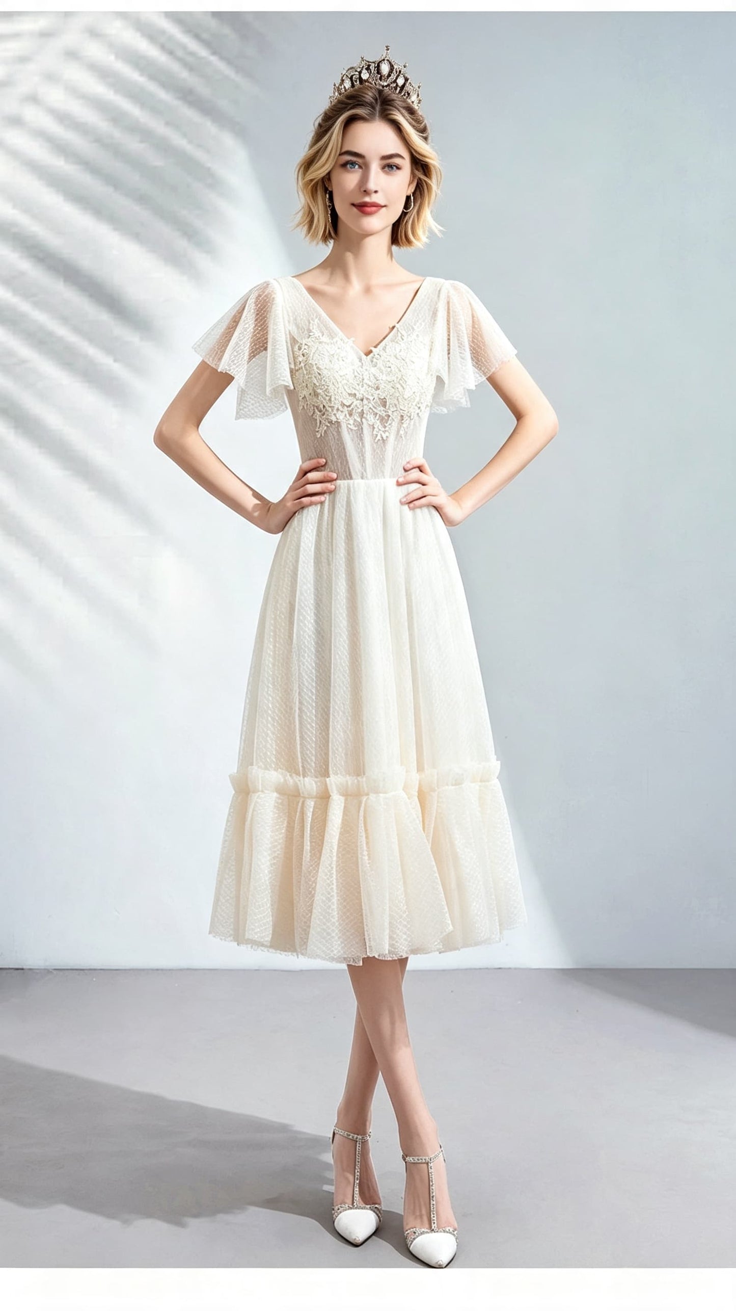 2026 A-line Champagne Evening Dress V Neck Organza Short Formal Dress LFNC0415