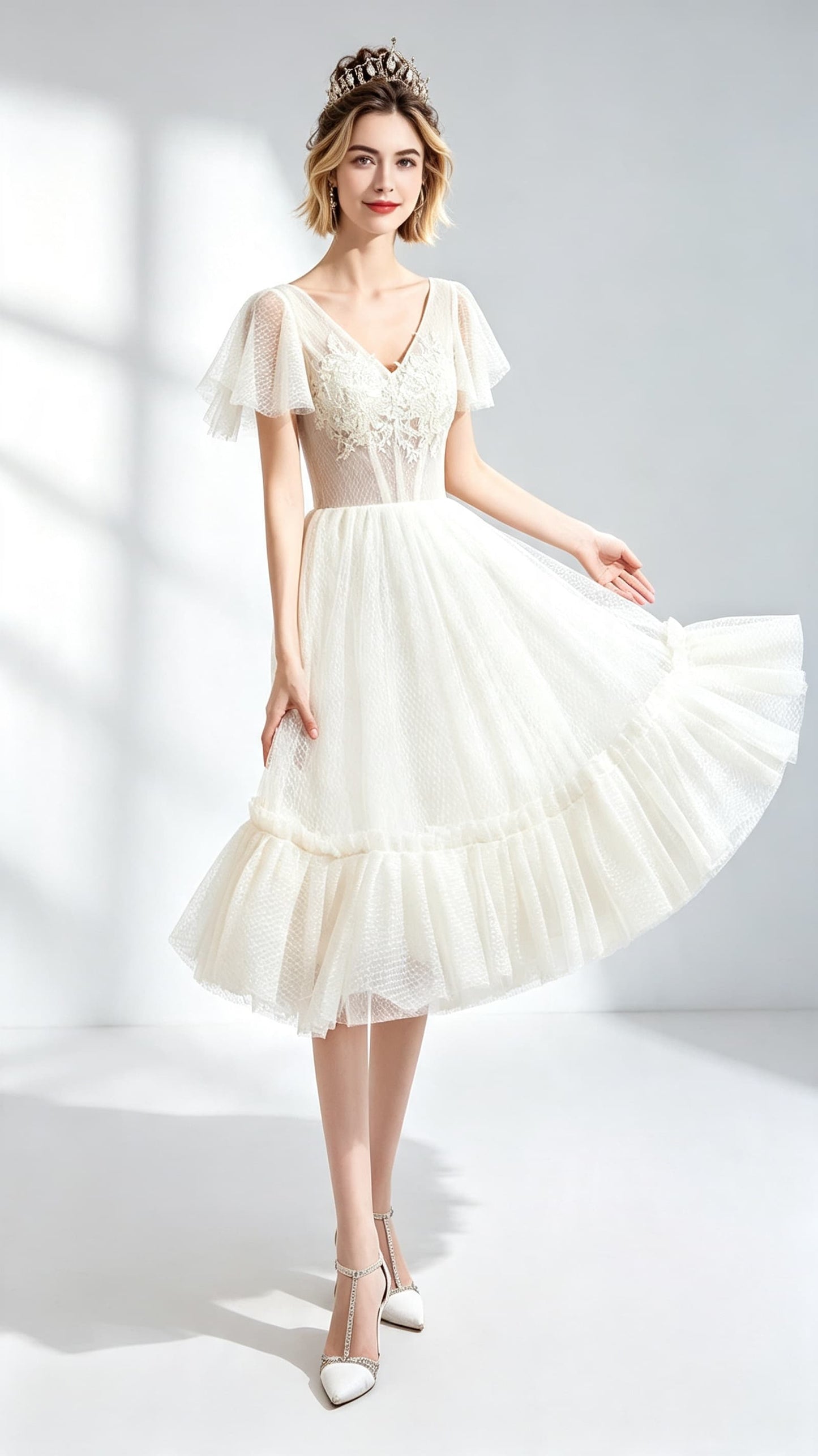 2026 A-line Champagne Evening Dress V Neck Organza Short Formal Dress LFNC0415