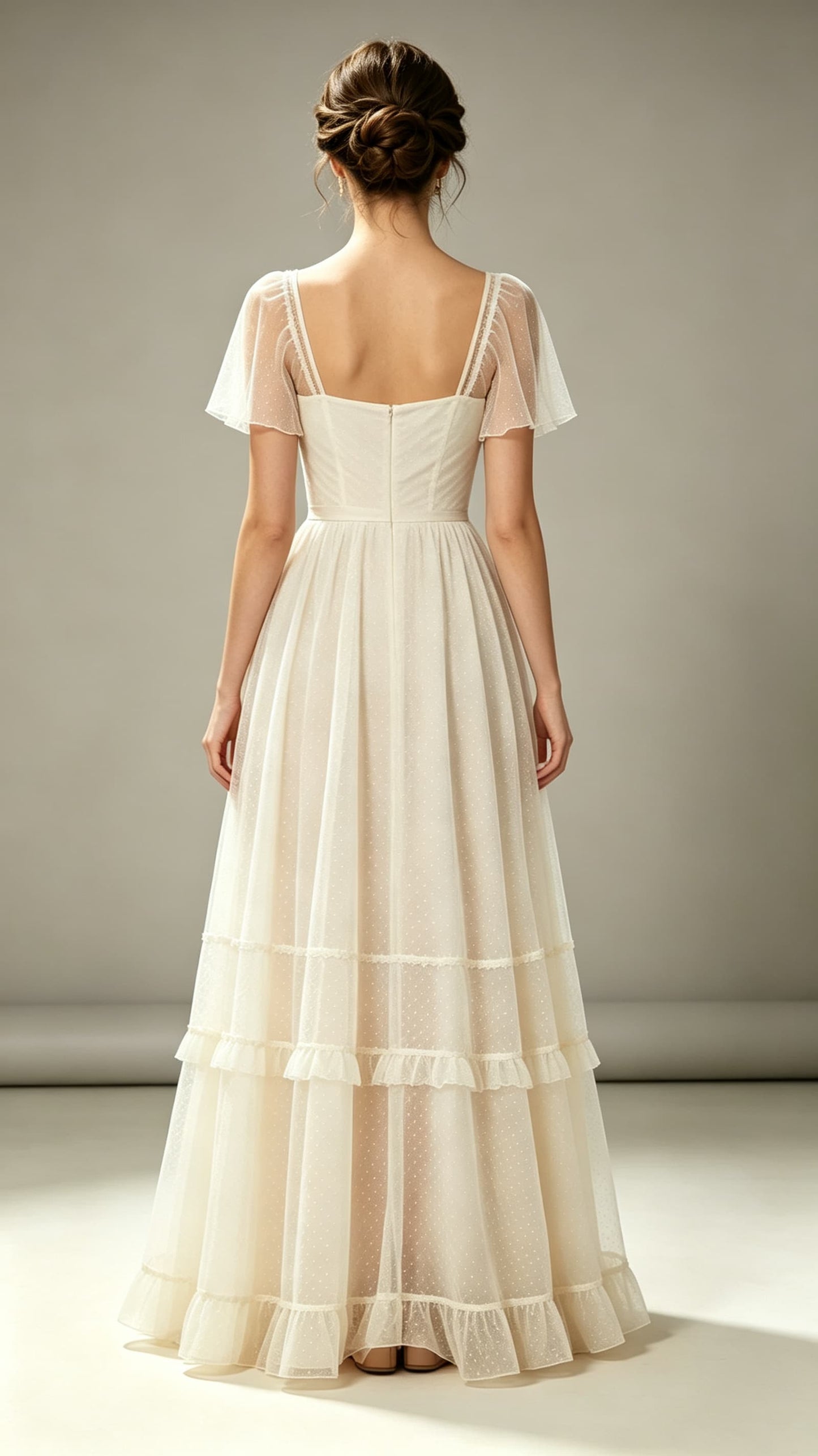 Flattering A-line Ivory Evening Gowns Strapless Tulle Maxi Dress LFNL0755