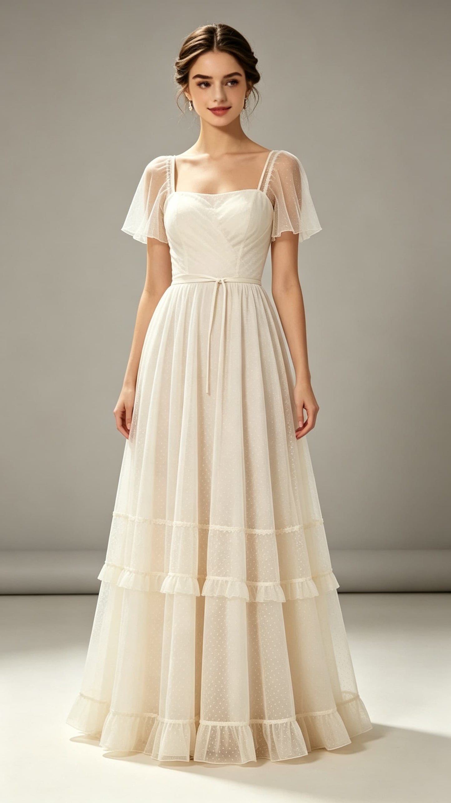Flattering A-line Ivory Evening Gowns Strapless Tulle Maxi Dress LFNL0755