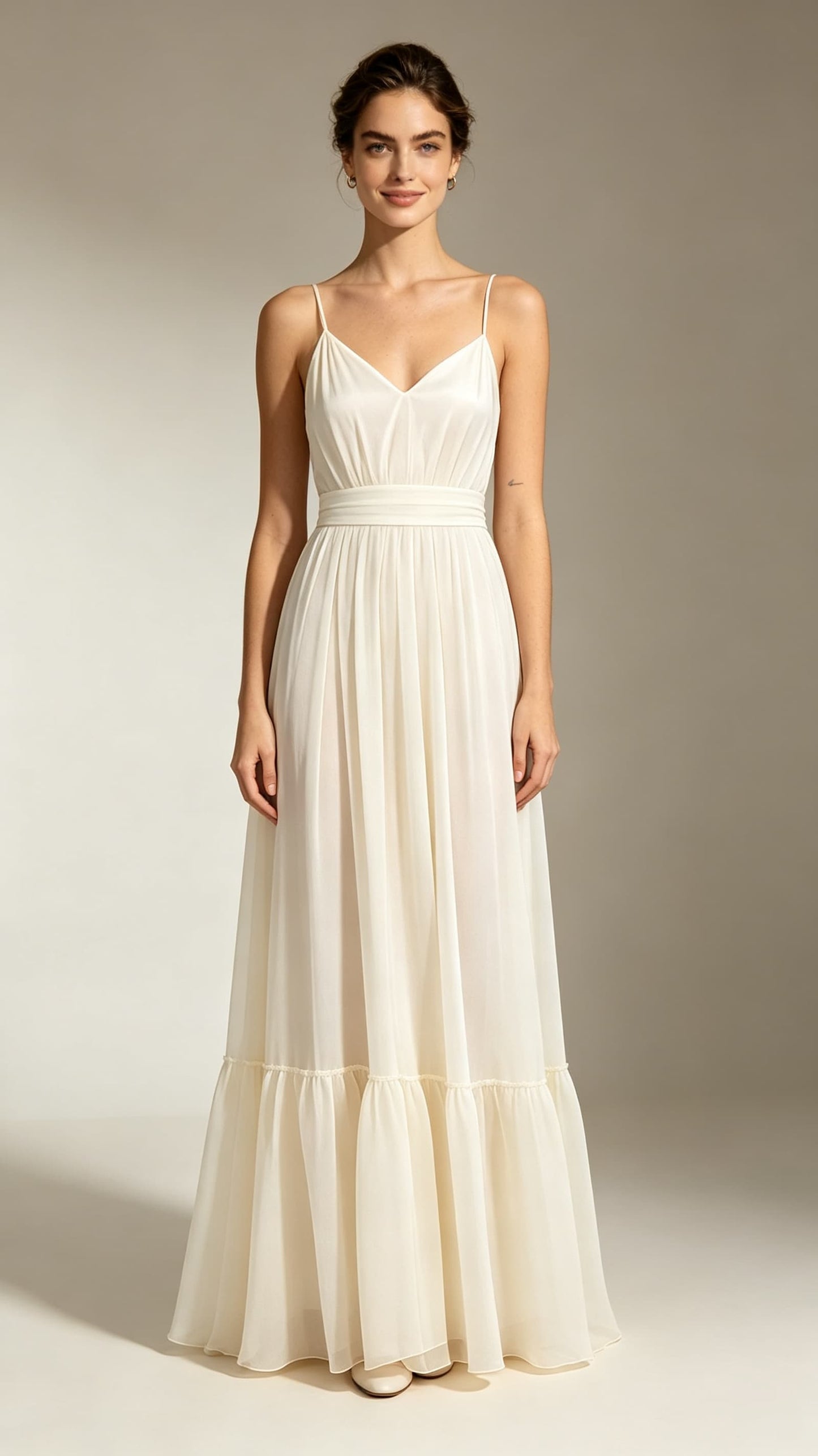 Gorgeous A-line Ivory Evening Gowns Straps Chiffon Maxi Dress LFNL0788
