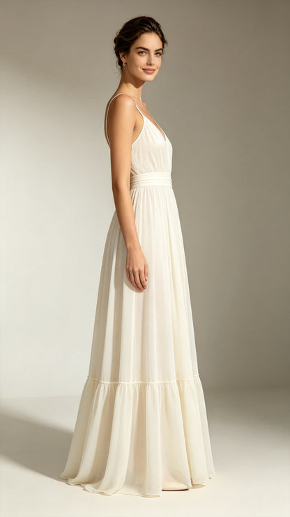 Gorgeous A-line Ivory Evening Gowns Straps Chiffon Maxi Dress LFNL0788