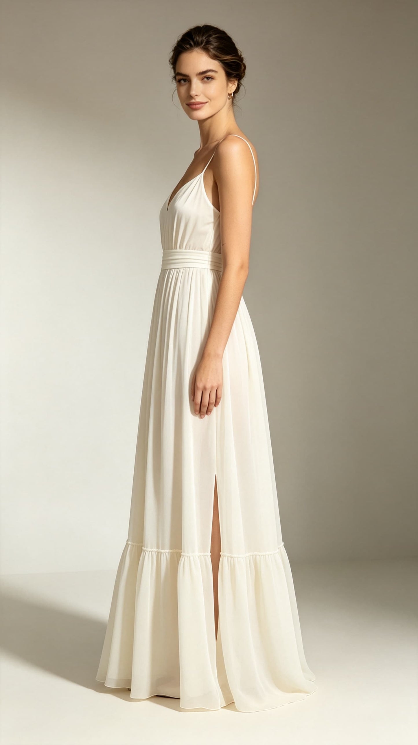 Gorgeous A-line Ivory Evening Gowns Straps Chiffon Maxi Dress LFNL0788