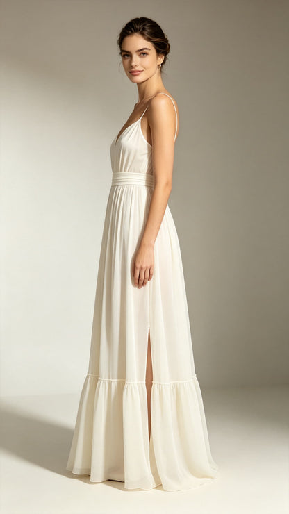 Gorgeous A-line Ivory Evening Gowns Straps Chiffon Maxi Dress LFNL0788