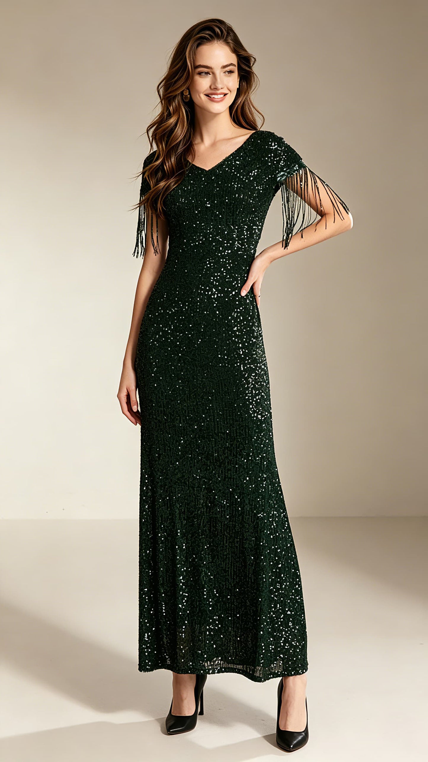 Polished Mermaid Dark Green Evening Dress Sequins Formal Dress LFNC0015