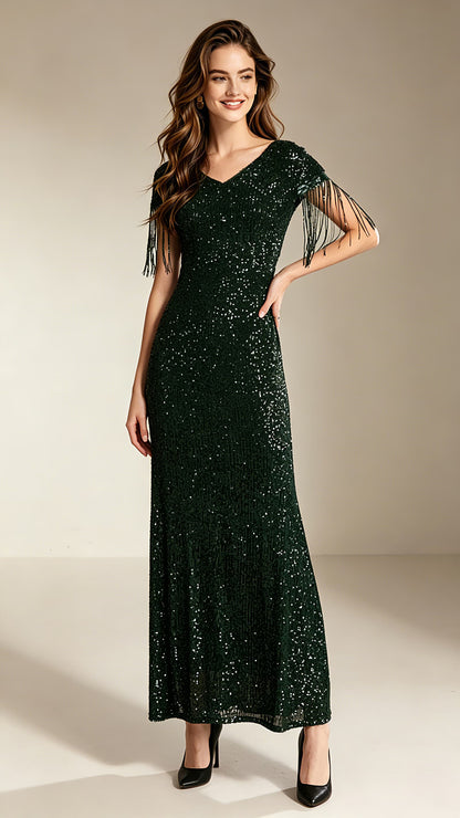 Polished Mermaid Dark Green Evening Dress Sequins Formal Dress LFNC0015