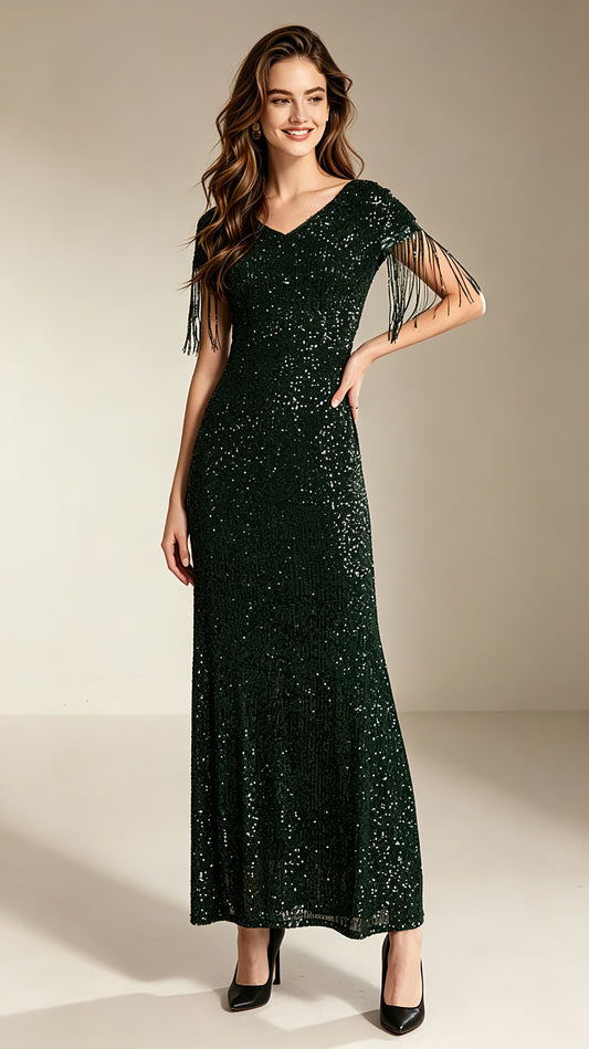 Polished Mermaid Dark Green Evening Dress Sequins Formal Dress LFNC0015