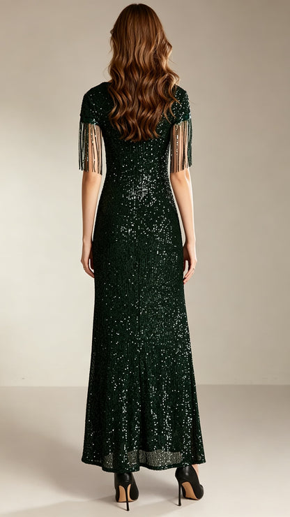 Polished Mermaid Dark Green Evening Dress Sequins Formal Dress LFNC0015