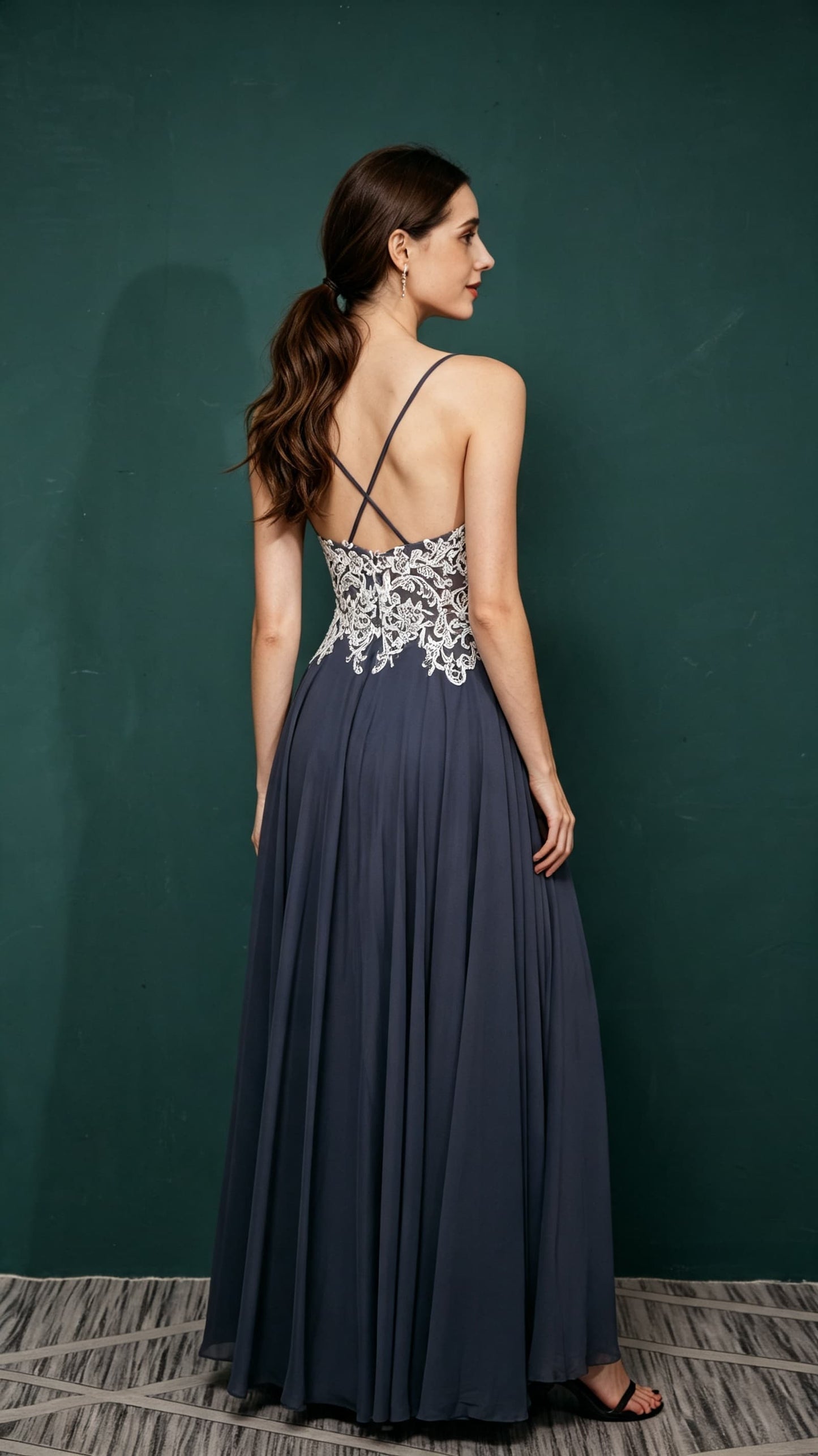 Classy A-line Dusty Blue Bridesmaid Gowns Straps Chiffon Maxi Dress LFNL0658