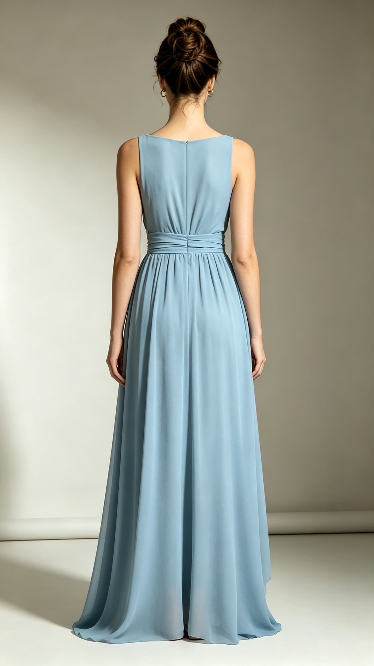 Eye-catching A-line Dusty Blue Evening Gowns Round neck Chiffon Maxi Dress LFNL0759