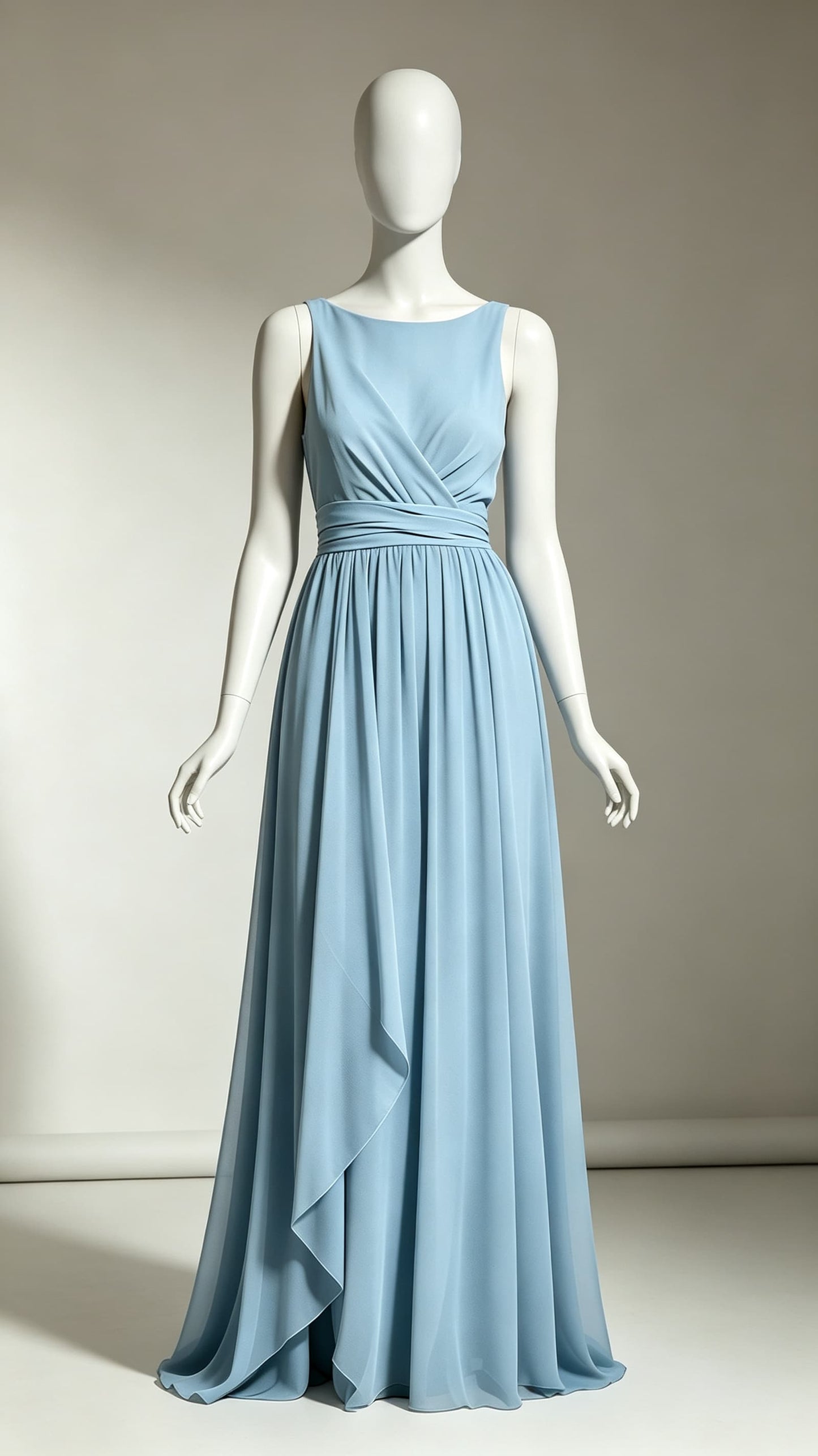 Eye-catching A-line Dusty Blue Evening Gowns Round neck Chiffon Maxi Dress LFNL0759