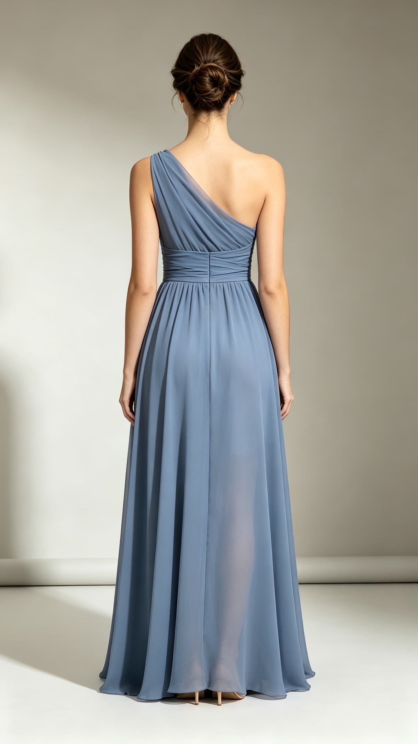 Dreamy A-line Blue Evening Gowns One Shoulder Chiffon Maxi Dress LFNL0784