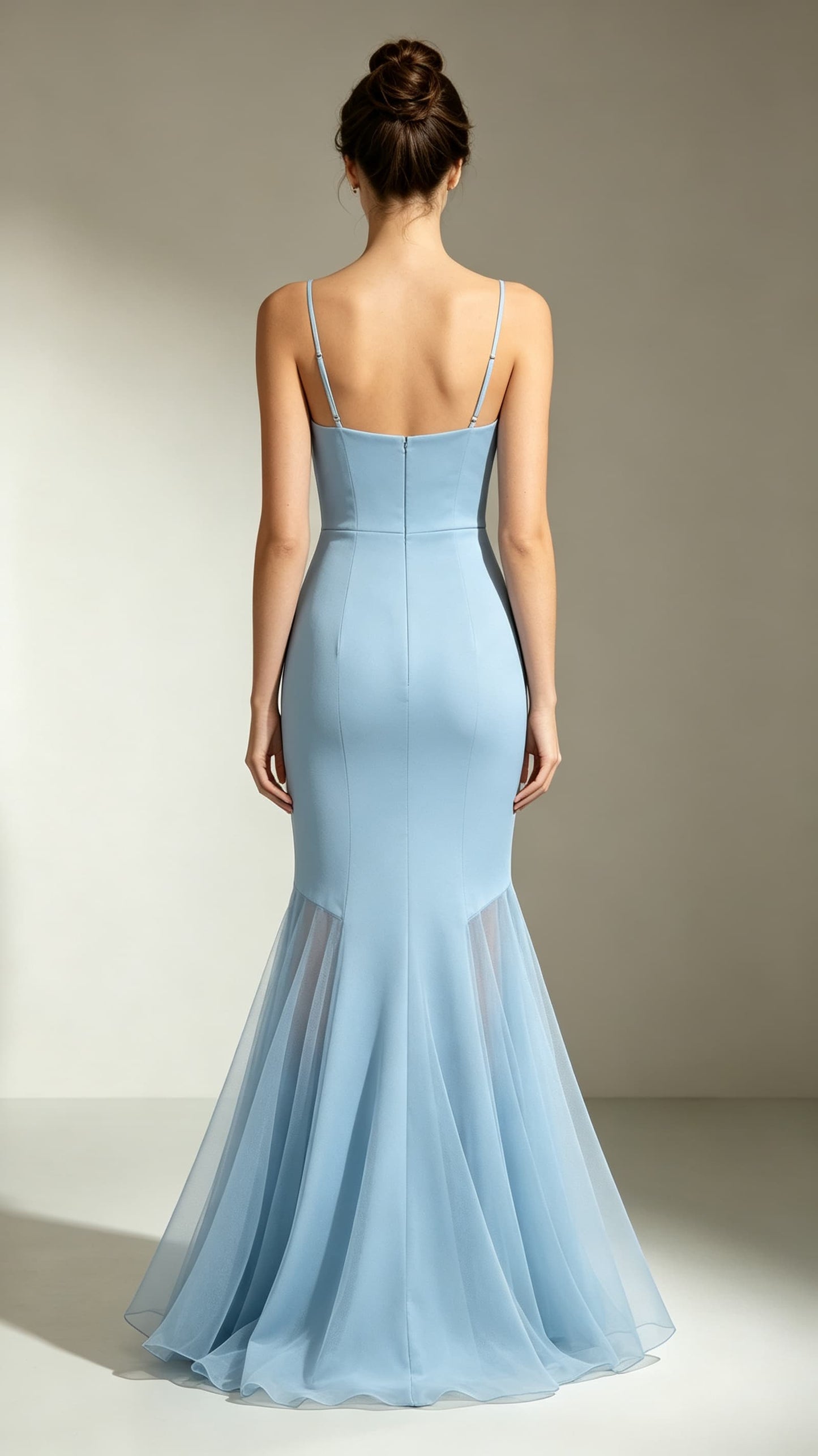 Flattering Mermaid Blue Evening Gowns Straps Polyester Tulle Maxi Dress LFNL0787