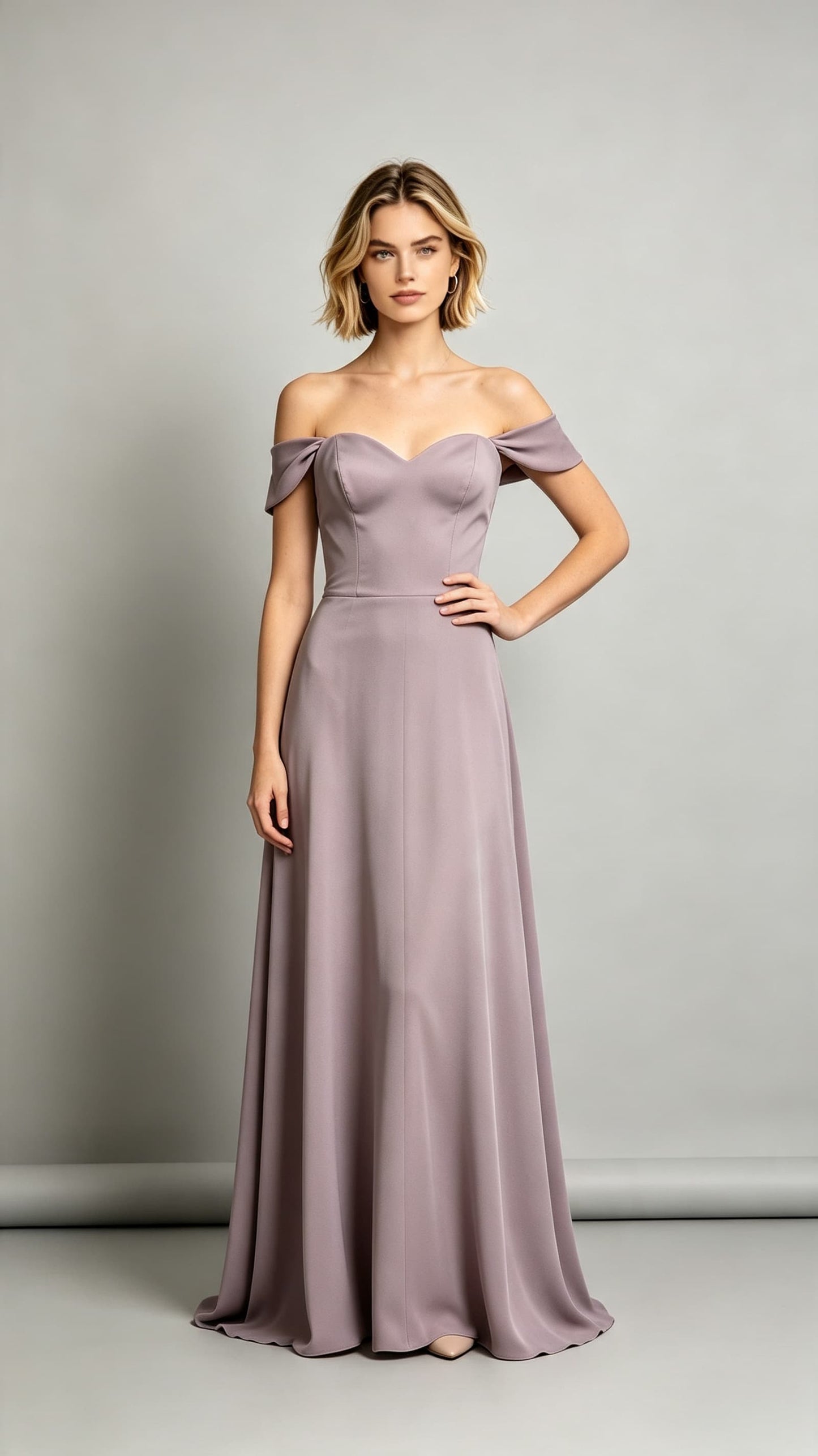 Classy A-line Purple Bridesmaid Gowns Off the Shoulder Polyester Long Formal Dress LFNL0717