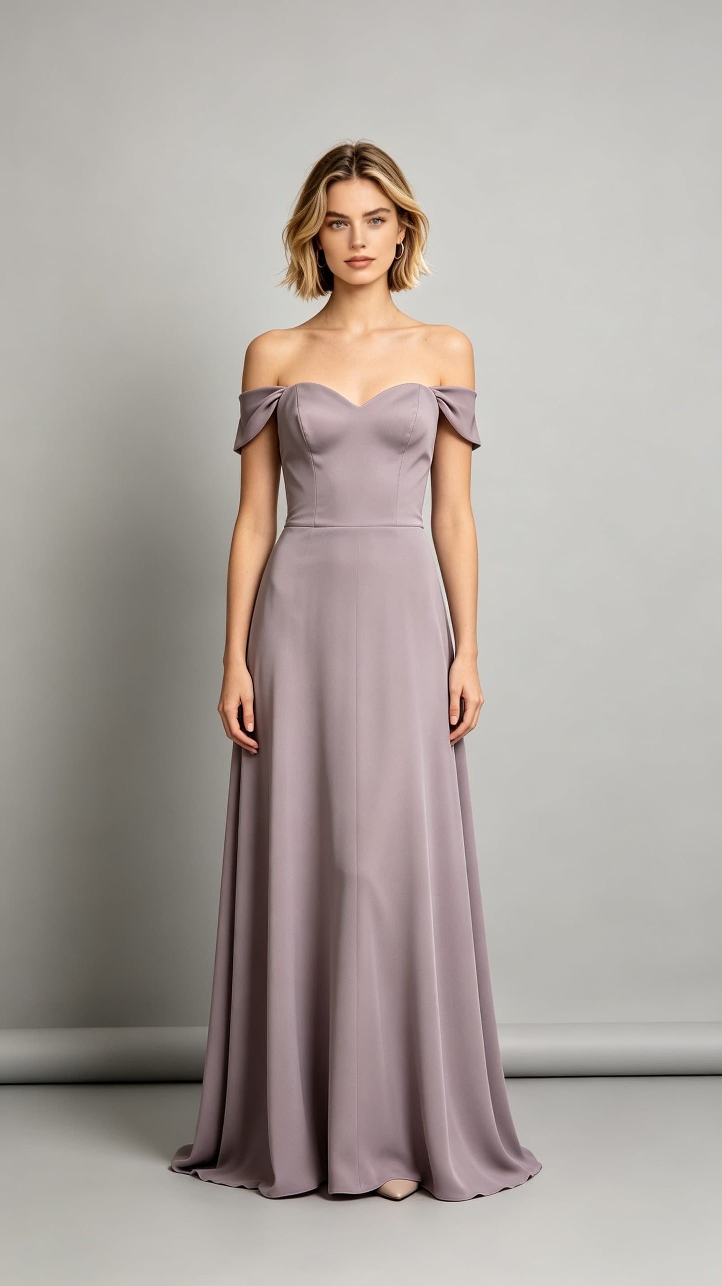 Classy A-line Purple Bridesmaid Gowns Off the Shoulder Polyester Long Formal Dress LFNL0717