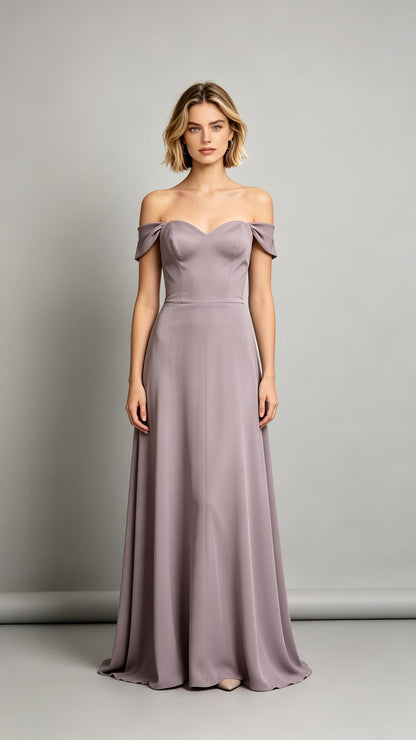 Classy A-line Purple Bridesmaid Gowns Off the Shoulder Polyester Long Formal Dress LFNL0717