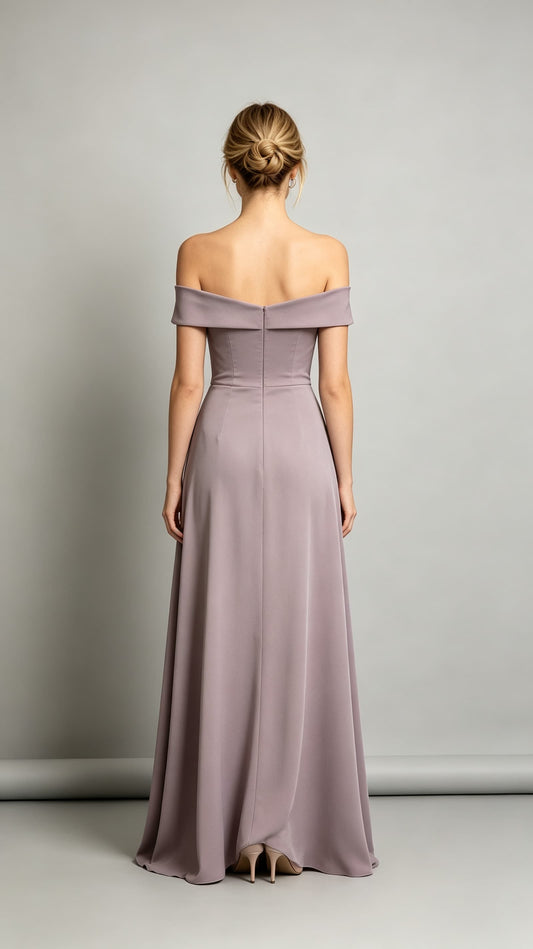 Classy A-line Purple Bridesmaid Gowns Off the Shoulder Polyester Long Formal Dress LFNL0717