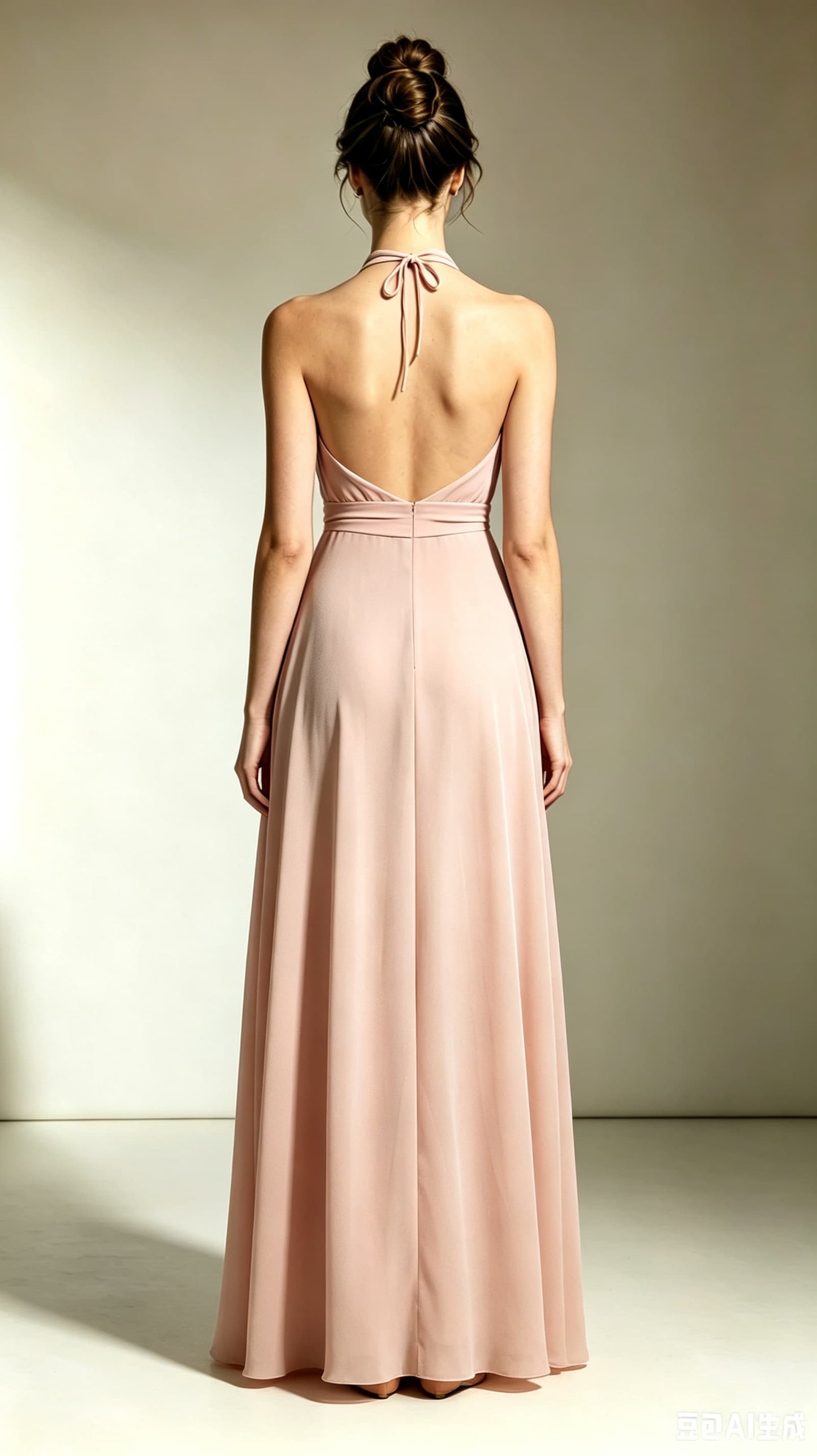Beautiful tailored A-line Pink Bridesmaid Gowns Halter Chiffon Prom Gowns LFNL0736
