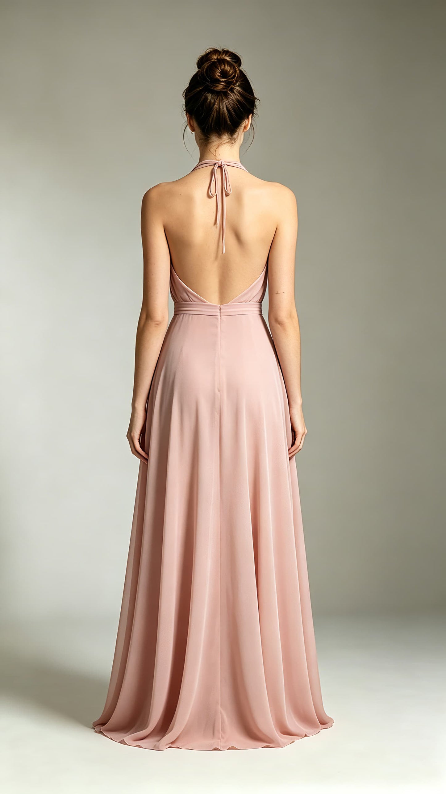 Gorgeous A-line Pink Bridesmaid Gowns Halter Chiffon Maxi Dress LFNL0735