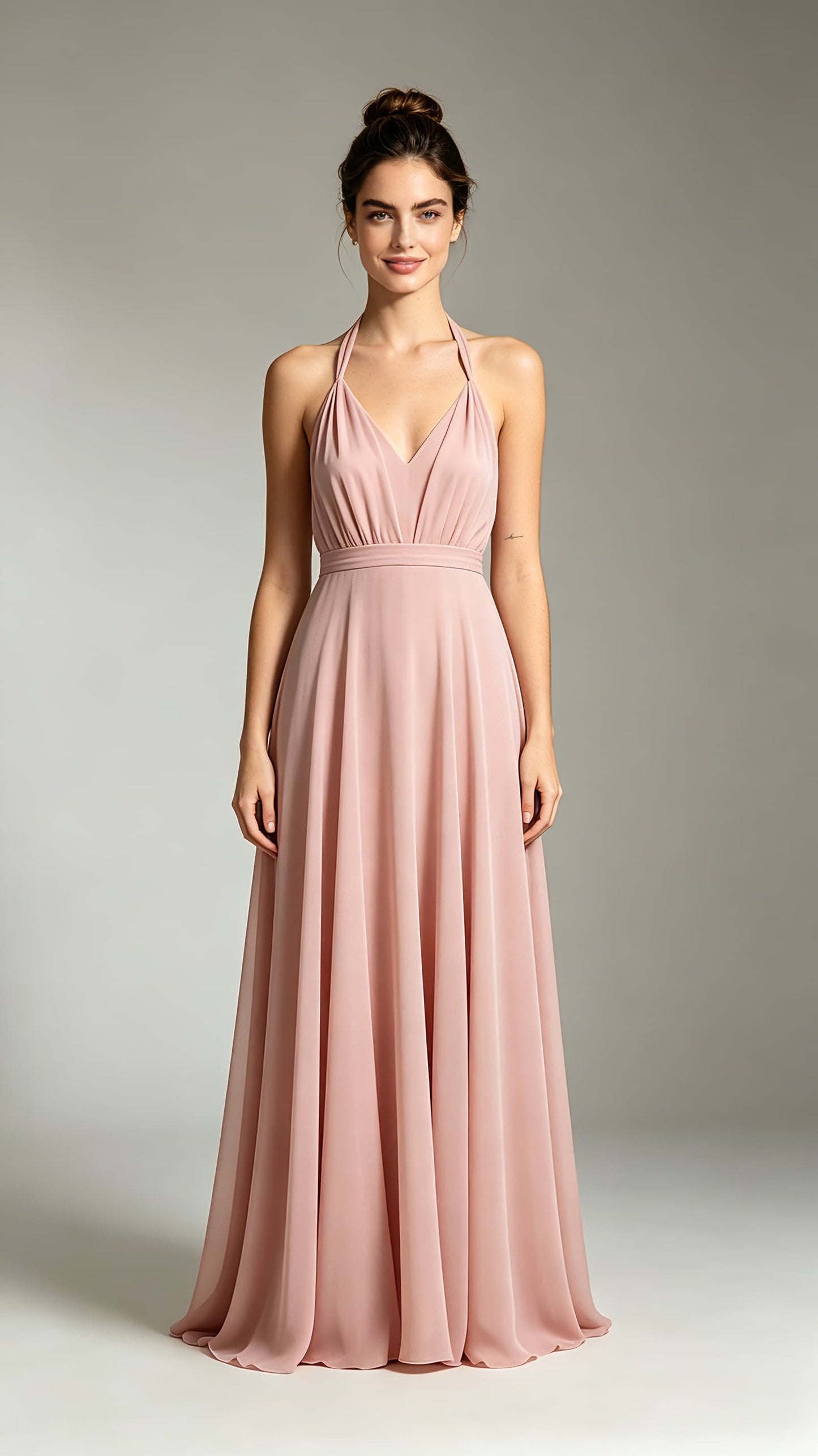 Gorgeous A-line Pink Bridesmaid Gowns Halter Chiffon Maxi Dress LFNL0735