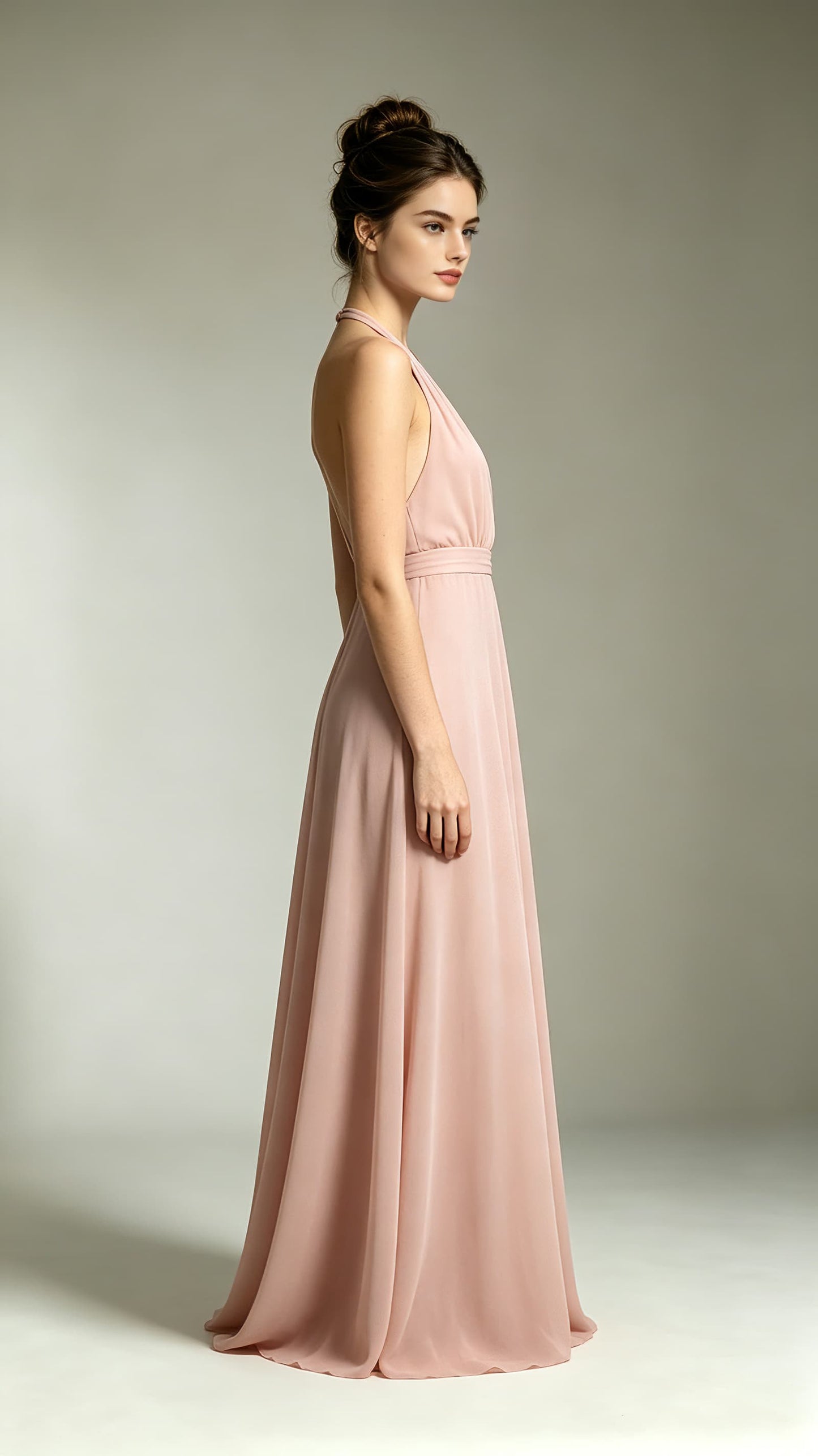Gorgeous A-line Pink Bridesmaid Gowns Halter Chiffon Maxi Dress LFNL0735