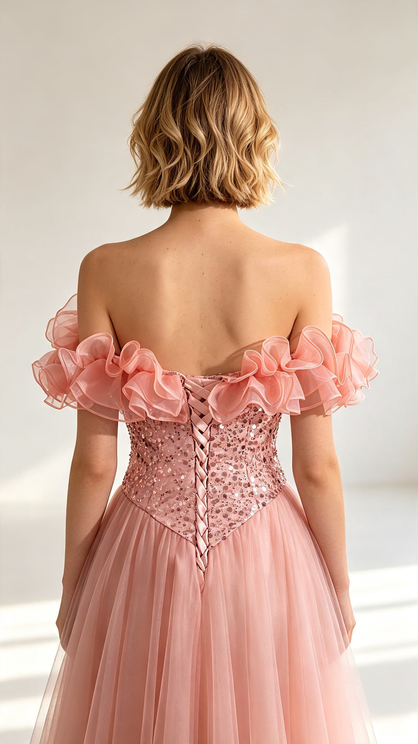 Stunning A-line Pink Evening Dress Off the Shoulder Tulle Long Formal Dress LFNL0628