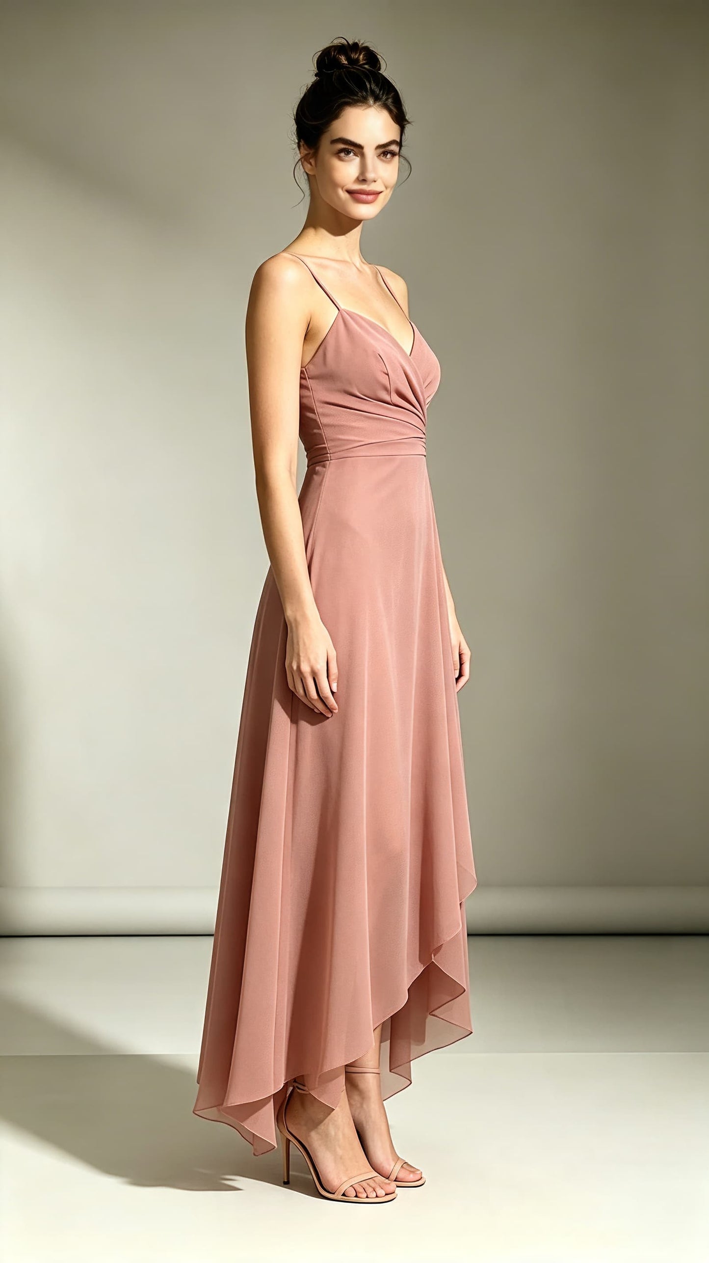 Soft A-line Pink Bridesmaid Gowns Straps Chiffon Maxi Dress LFNL0723