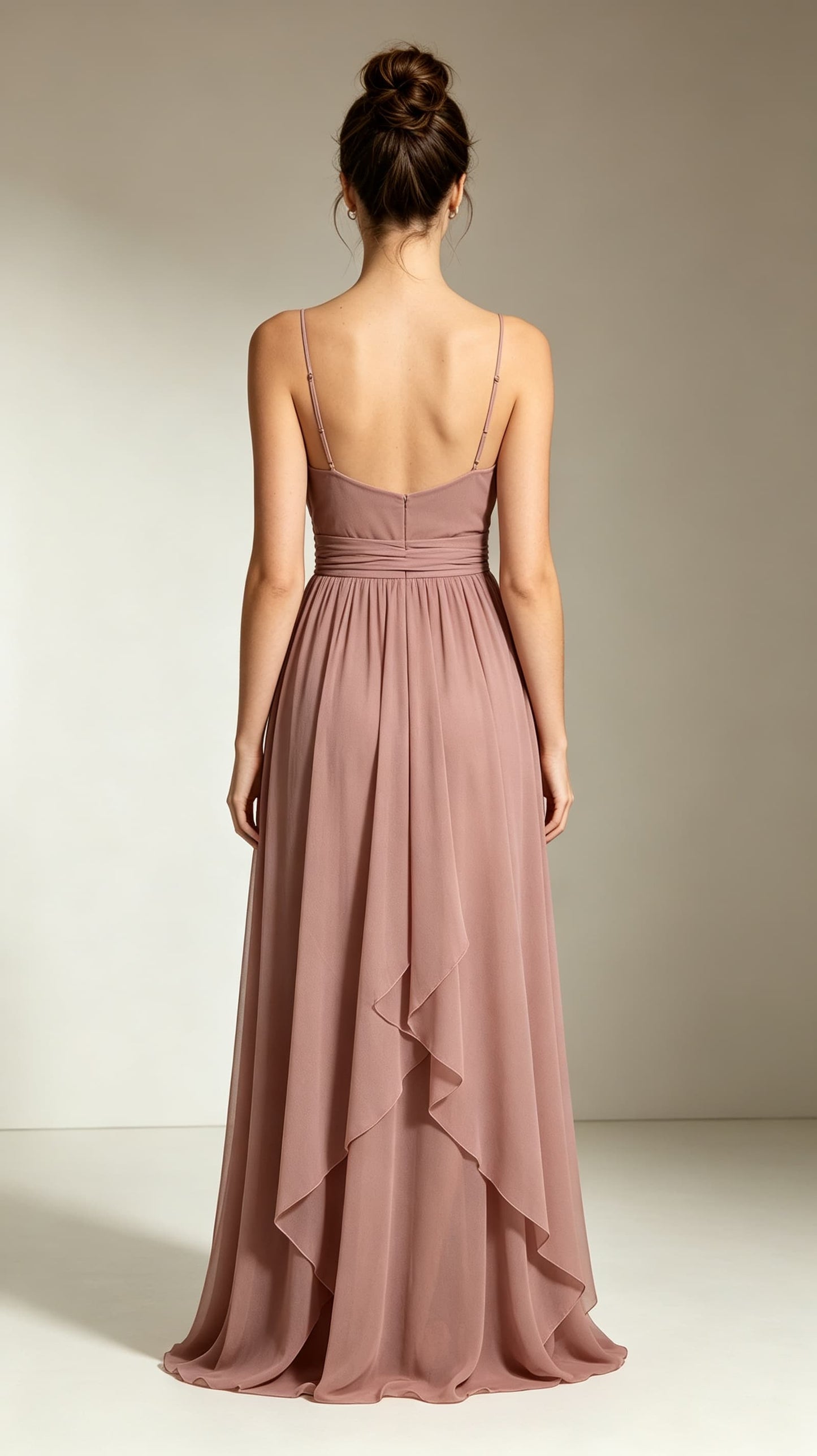 Flattering A-line Pink Bridesmaid Gowns Straps Chiffon Maxi Dress LFNL0734