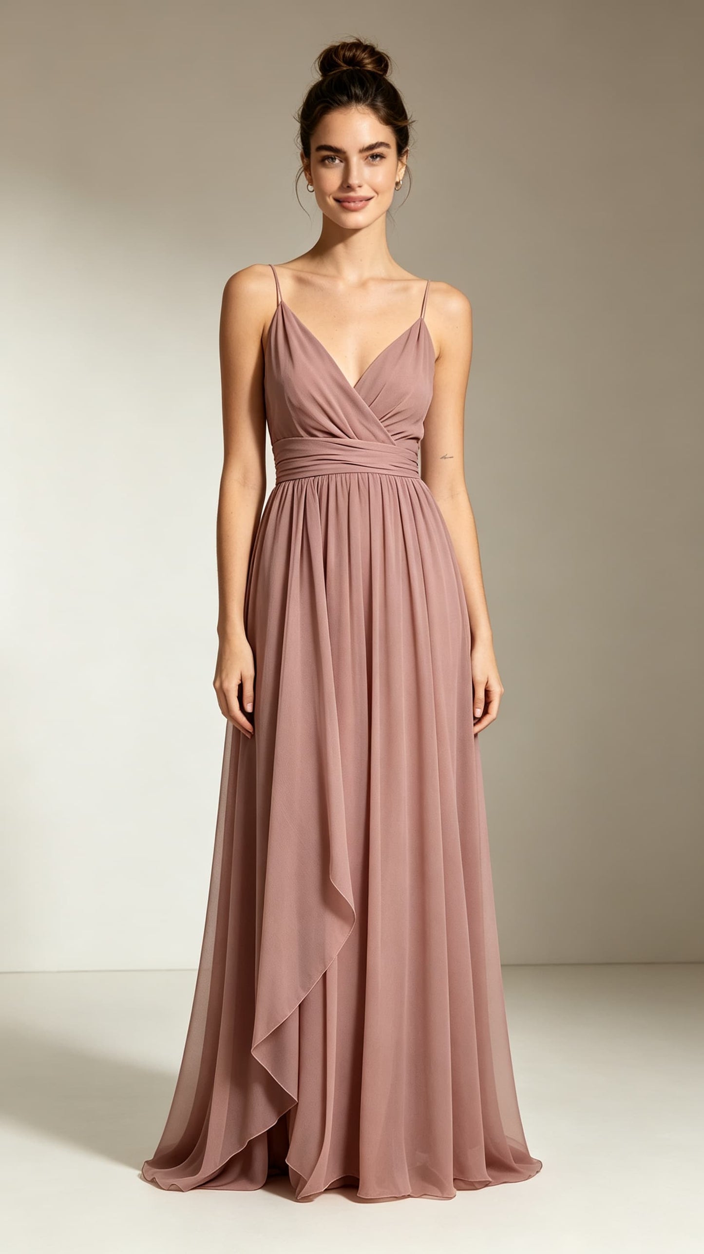 Flattering A-line Pink Bridesmaid Gowns Straps Chiffon Maxi Dress LFNL0734