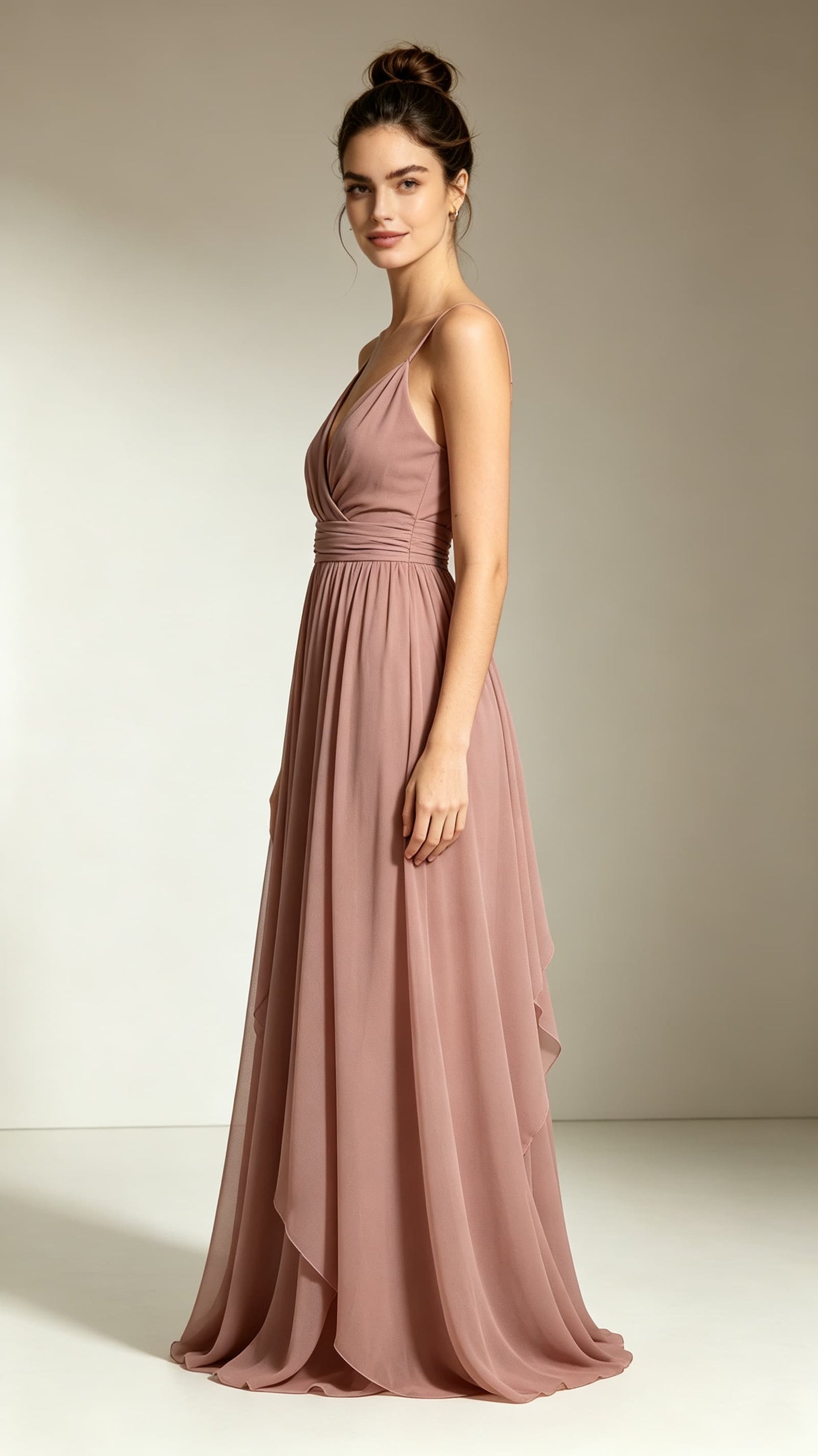 Flattering A-line Pink Bridesmaid Gowns Straps Chiffon Maxi Dress LFNL0734