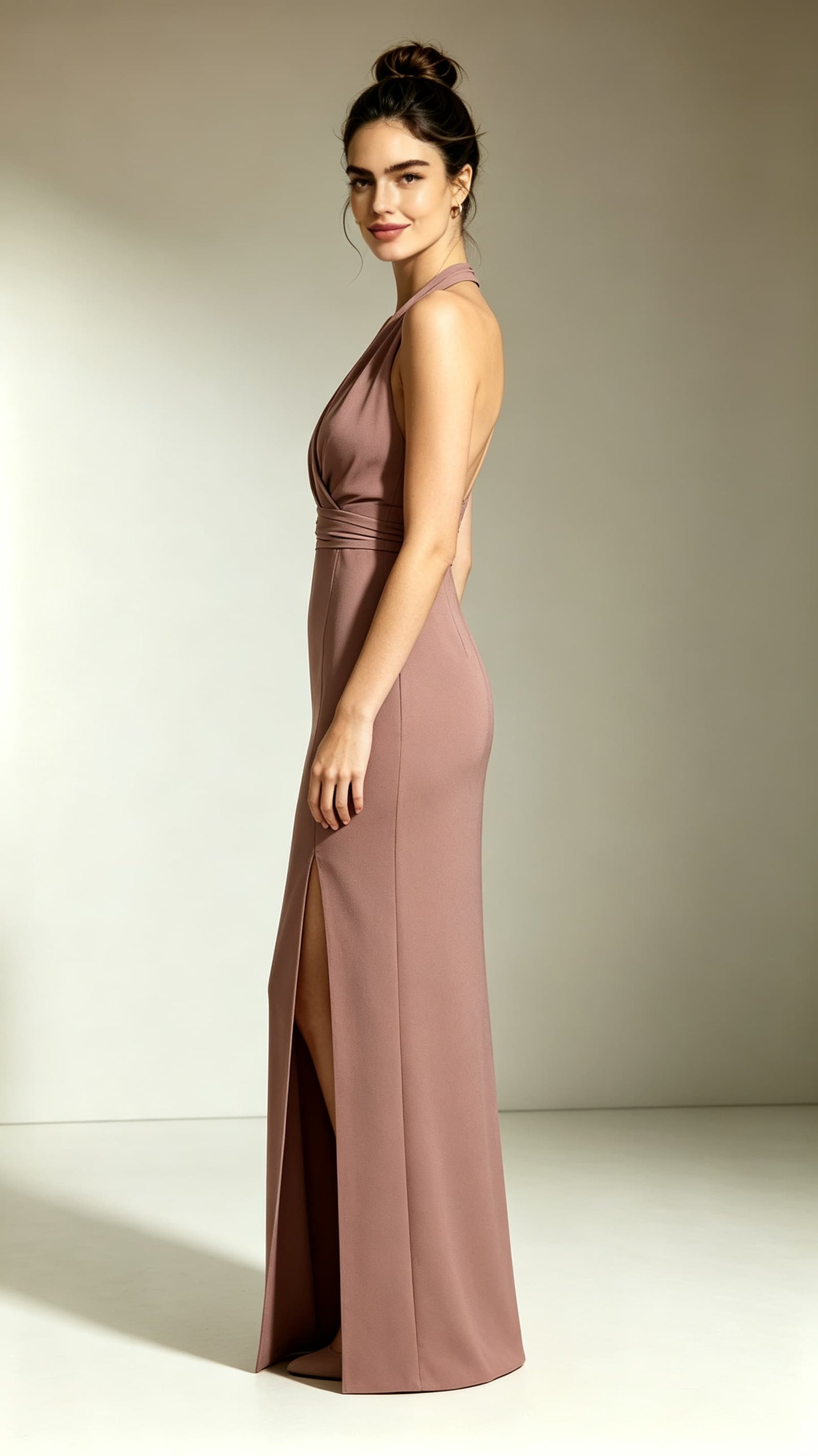 Lovely Mermaid Dusty Pink Evening Gowns V Neck Polyester Maxi Dress LFNL0763