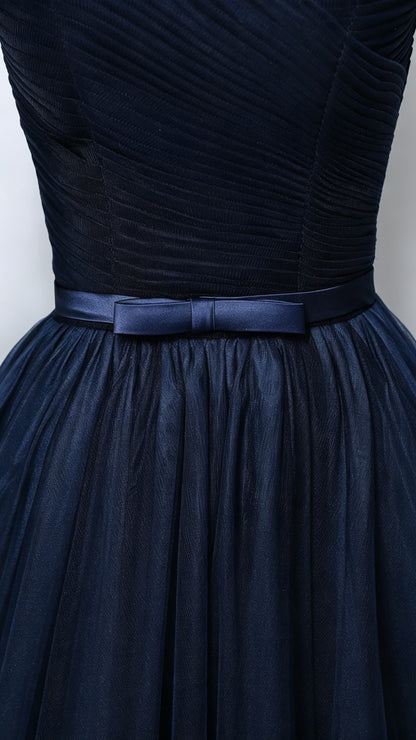 Gorgeous A-line Navy Blue Bridesmaid Dress Off Shoulder Organza Long Formal Dress LFNC0166