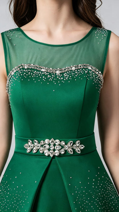 Flowy Mermaid Dark Green Evening Dress Round Neck Satin Long Formal Dress LFNL0536