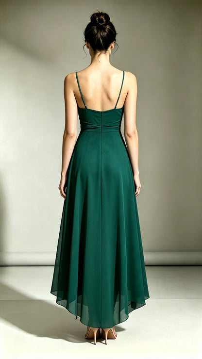 Simple A-line Green Bridesmaid Gowns Straps Chiffon Maxi Dress LFNL0724