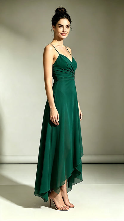 Simple A-line Green Bridesmaid Gowns Straps Chiffon Maxi Dress LFNL0724