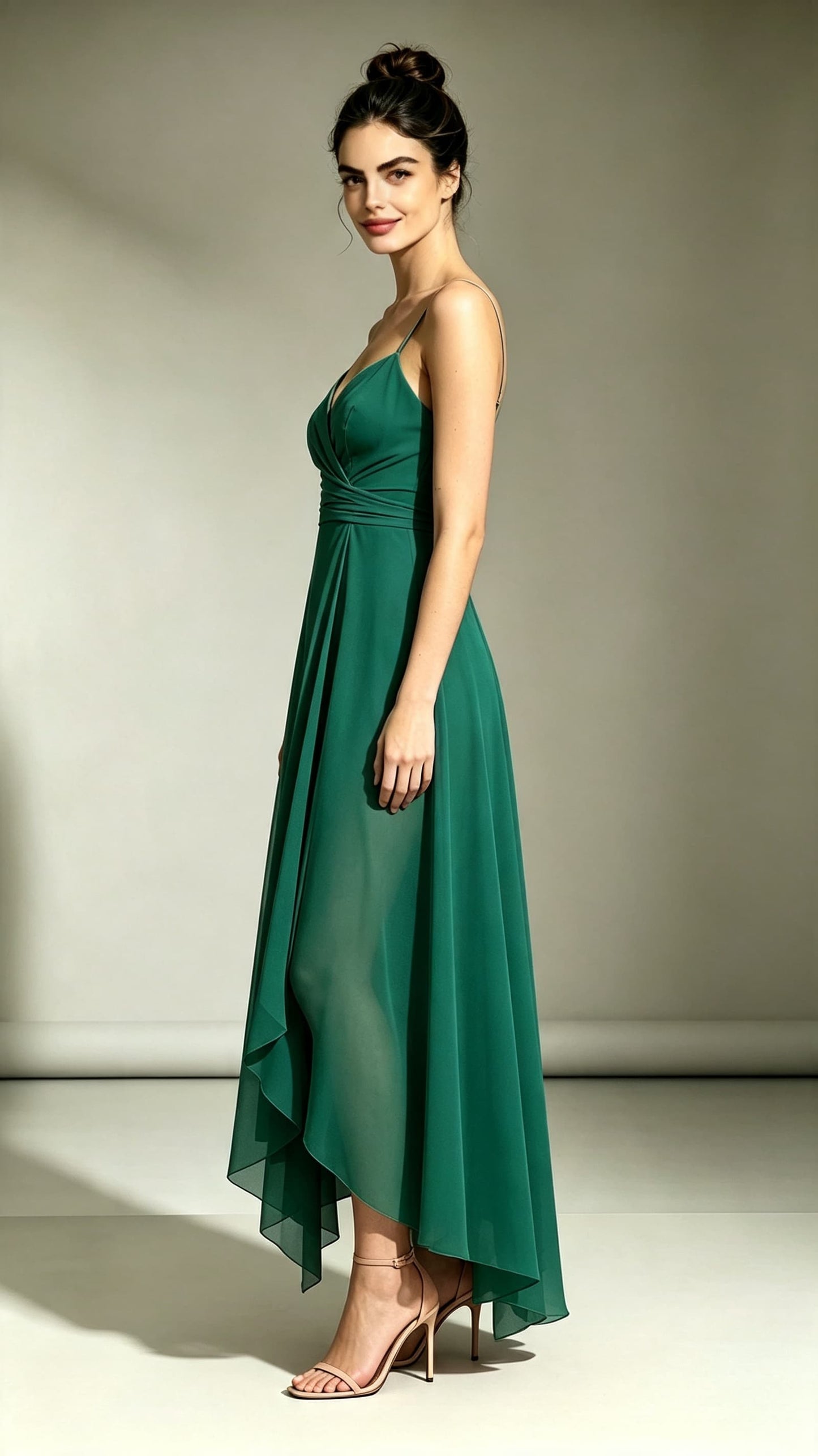 Simple A-line Green Bridesmaid Gowns Straps Chiffon Maxi Dress LFNL0724