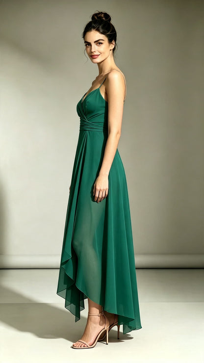 Simple A-line Green Bridesmaid Gowns Straps Chiffon Maxi Dress LFNL0724