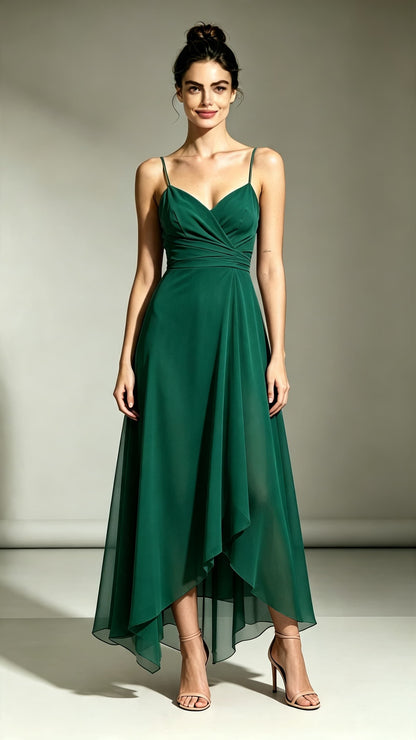 Simple A-line Green Bridesmaid Gowns Straps Chiffon Maxi Dress LFNL0724