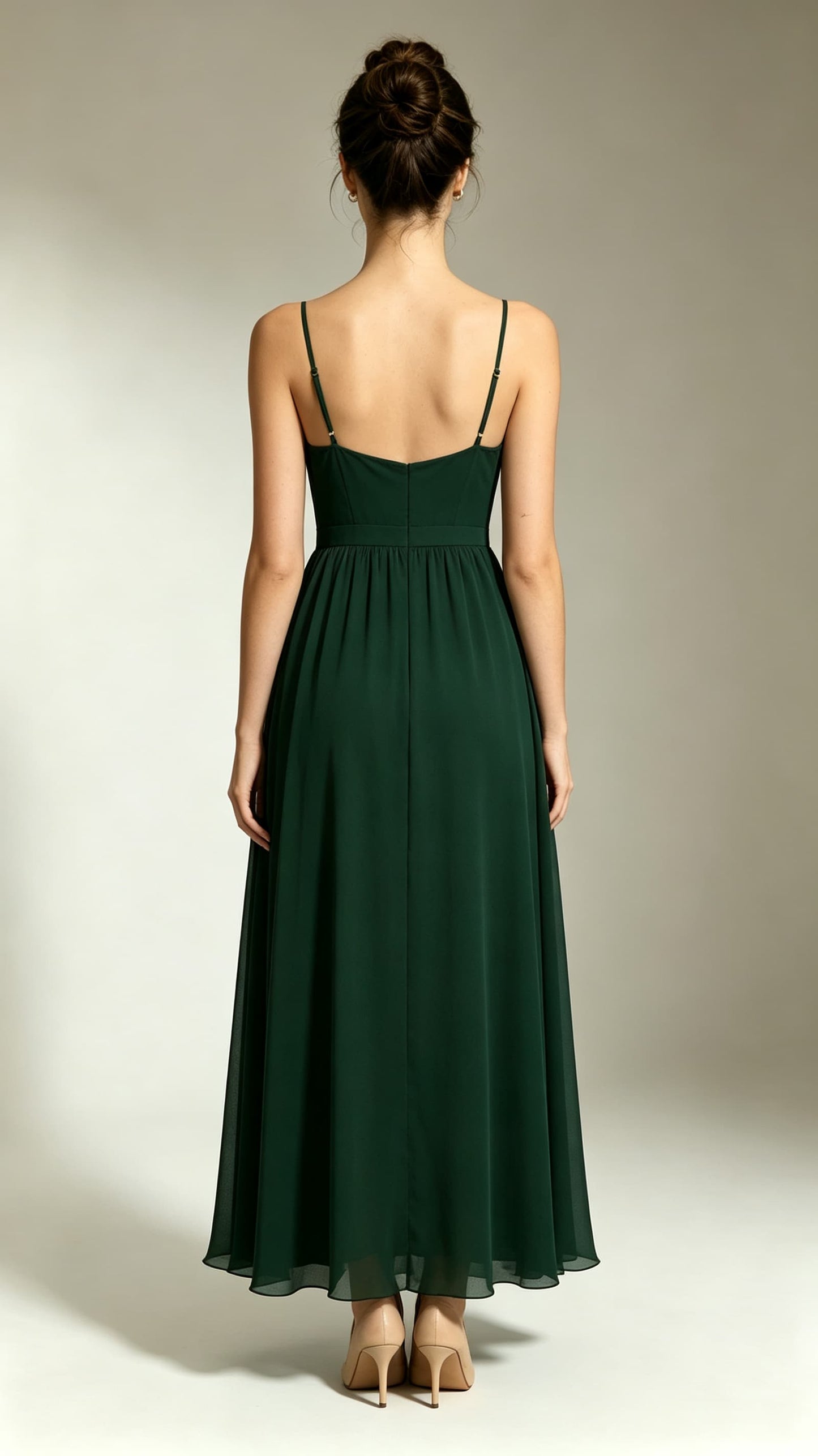 Chic A-line Green Evening Gowns Straps Chiffon Maxi Dress LFNL0782