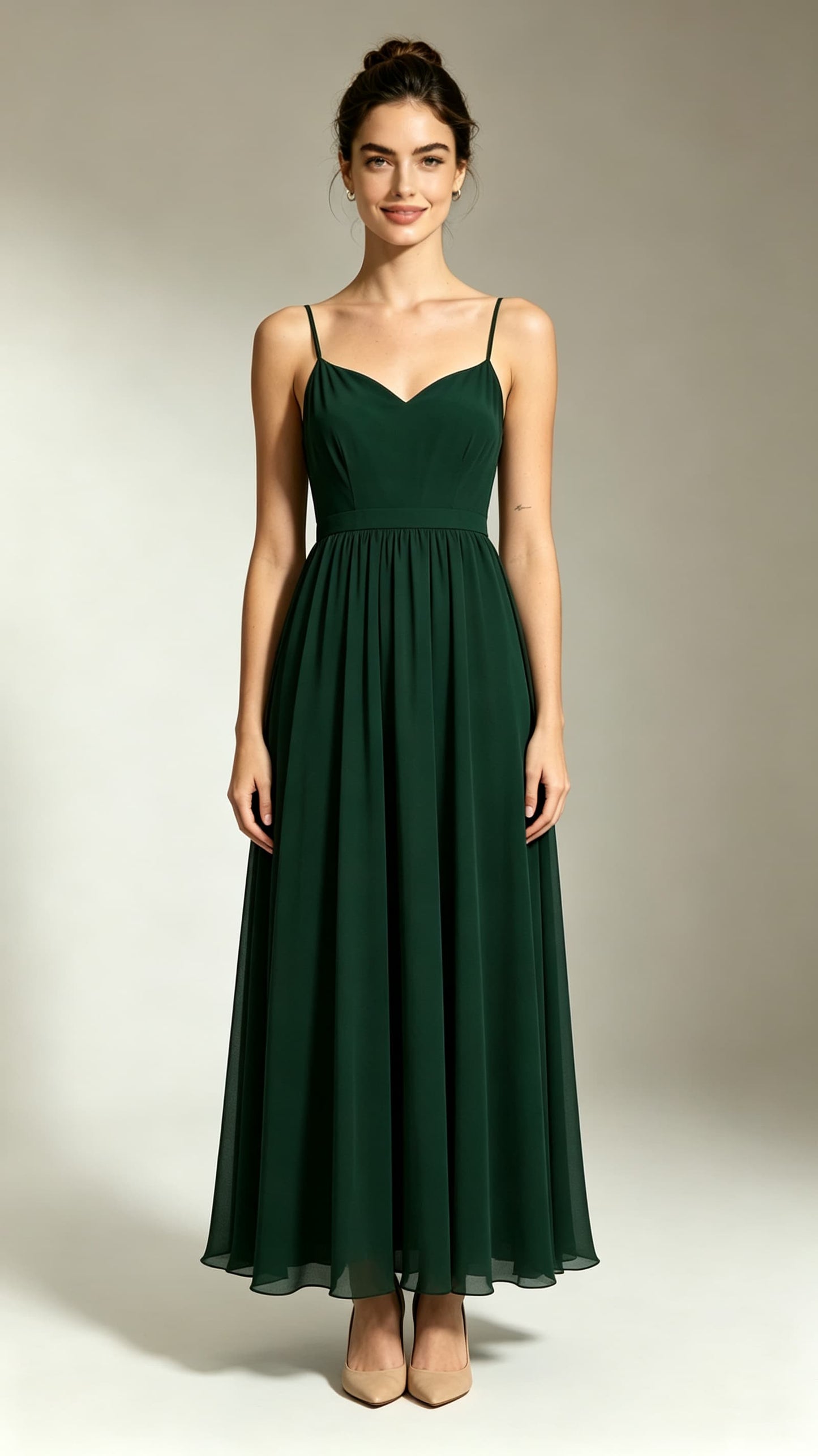 Chic A-line Green Evening Gowns Straps Chiffon Maxi Dress LFNL0782
